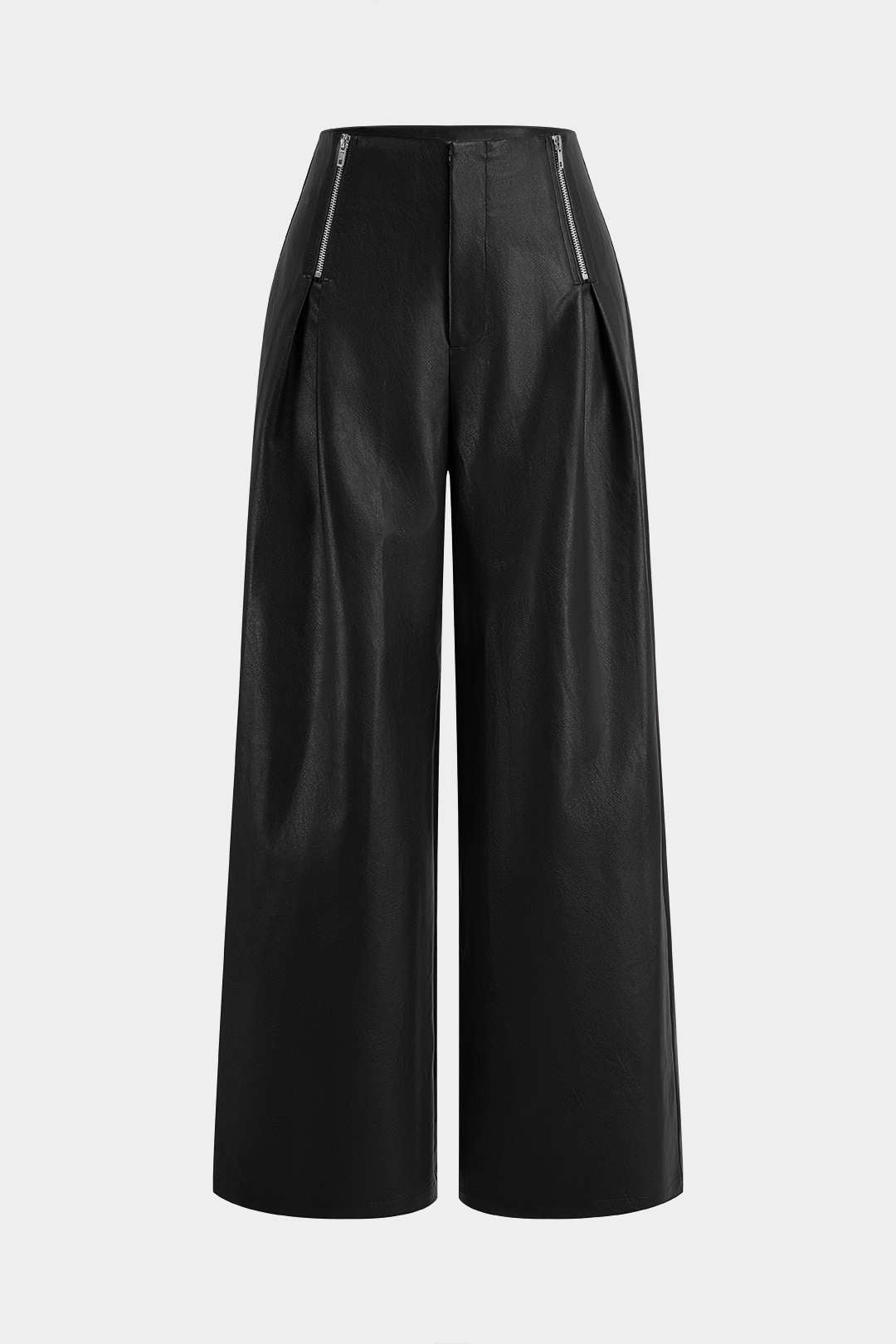 Kunstlederhose mit geradem Bein und Reißverschluss
