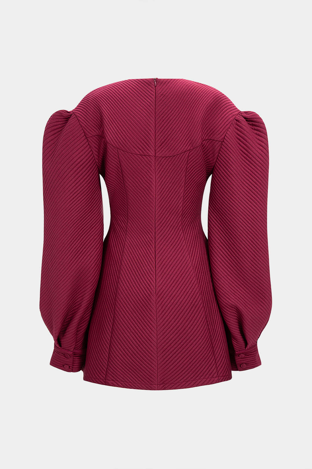 Ruched Zipper Button Puff Long Sleeve Mini Dress
