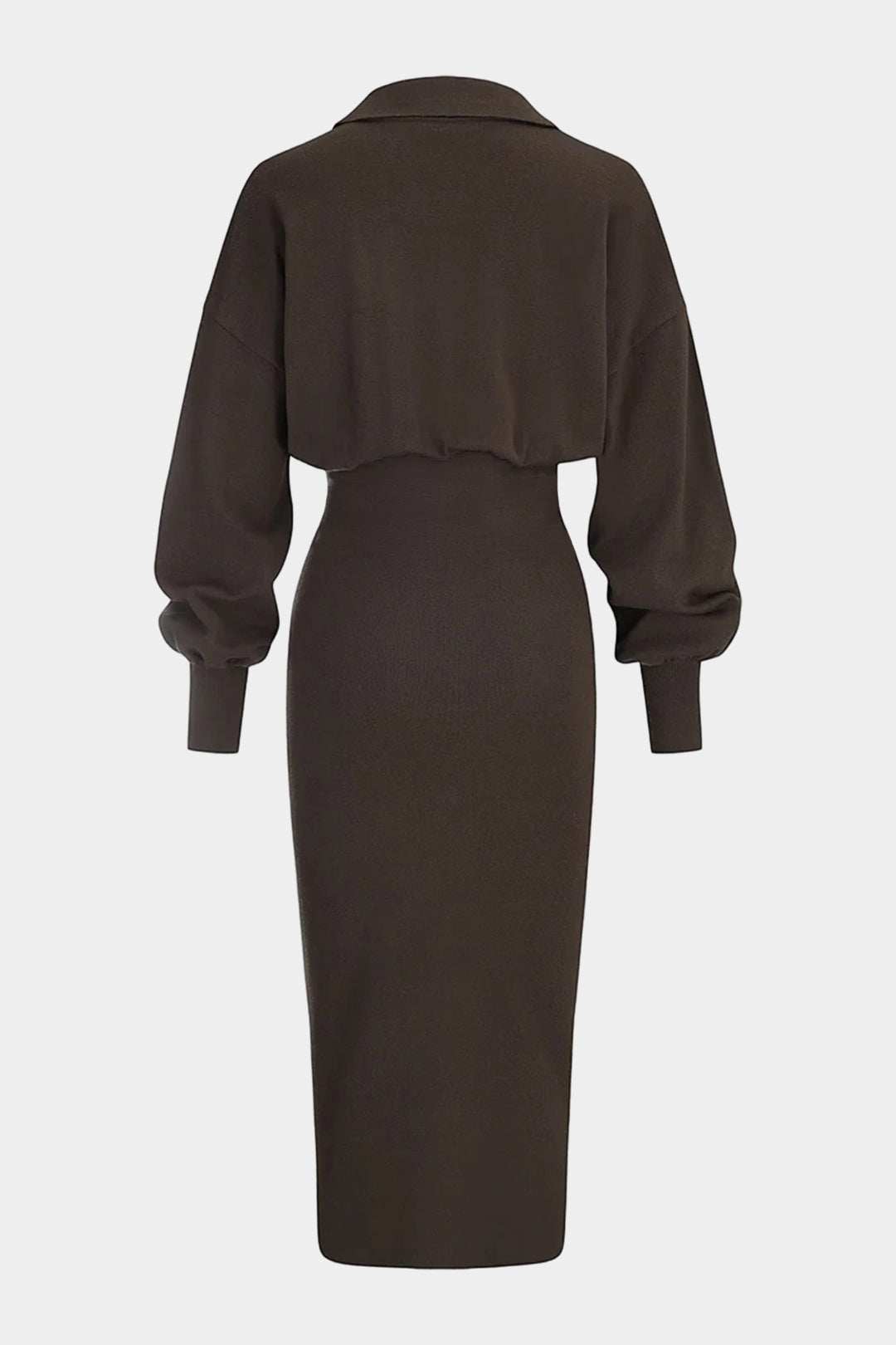 Knit Solid Button Long Sleeve Midi Dress