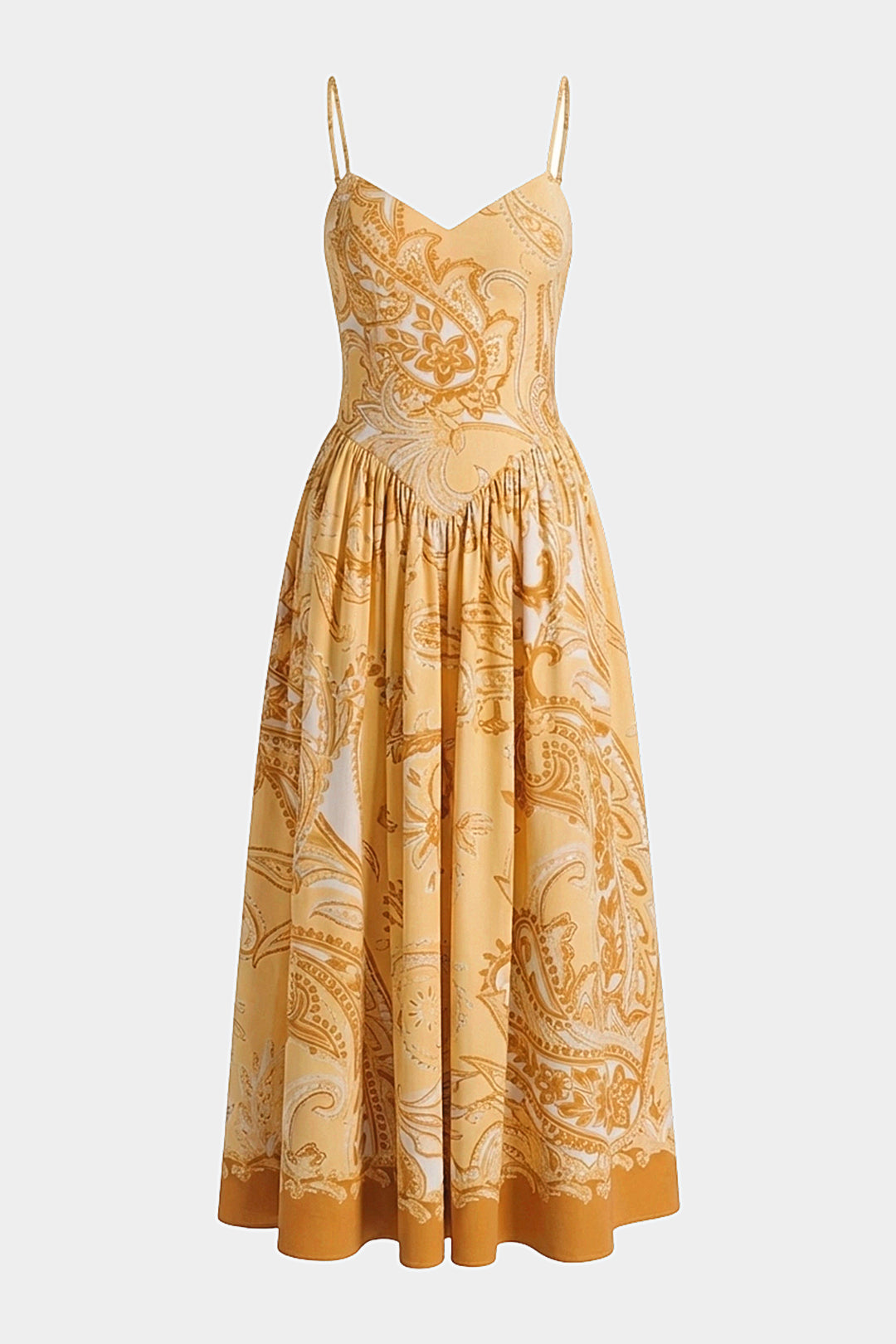 Artistic Print V-Neck Ruched Sleeveless Maxi Dress