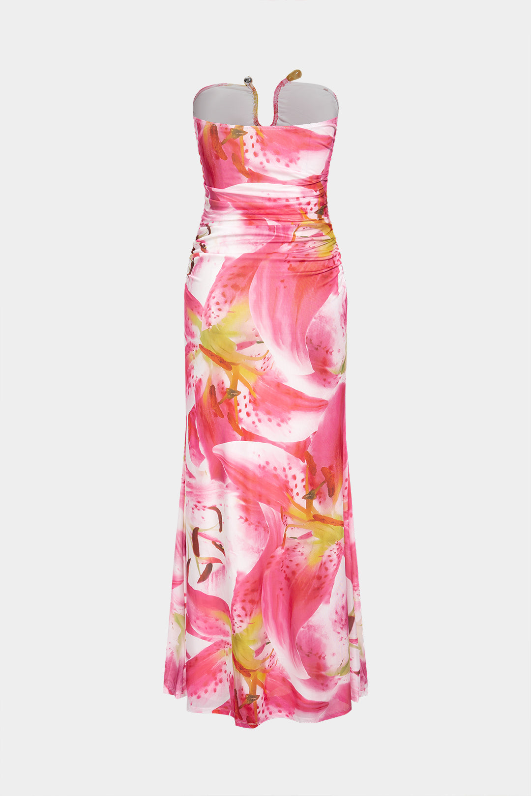 Maxikleid aus Mesh mit Blumenmuster, trägerlos und ärmellos