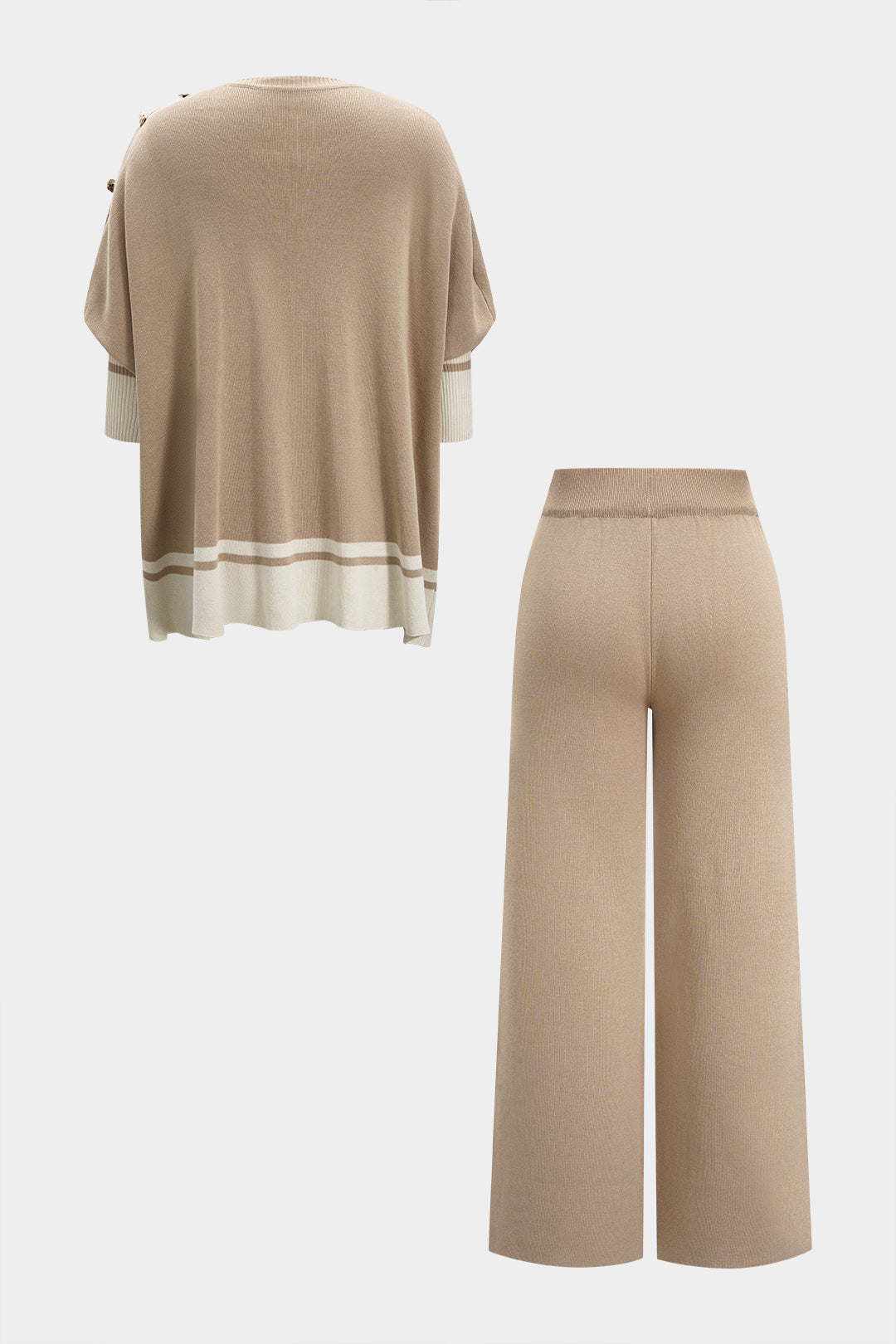 Knit Contrast Metallic Button Short-Sleeved Top And Wide Leg Pants Set