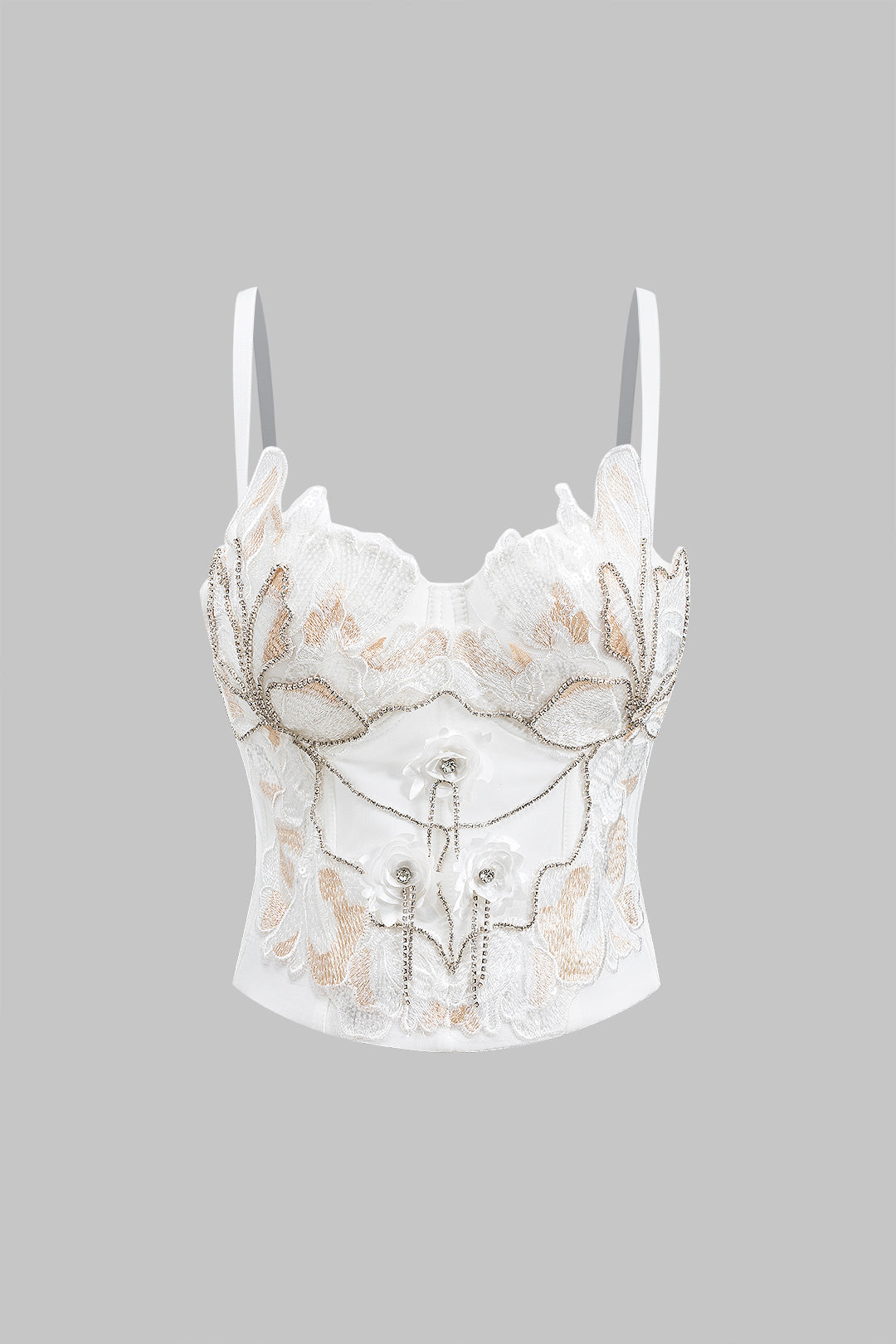 Caraco bustier brodé floral 3D avec strass