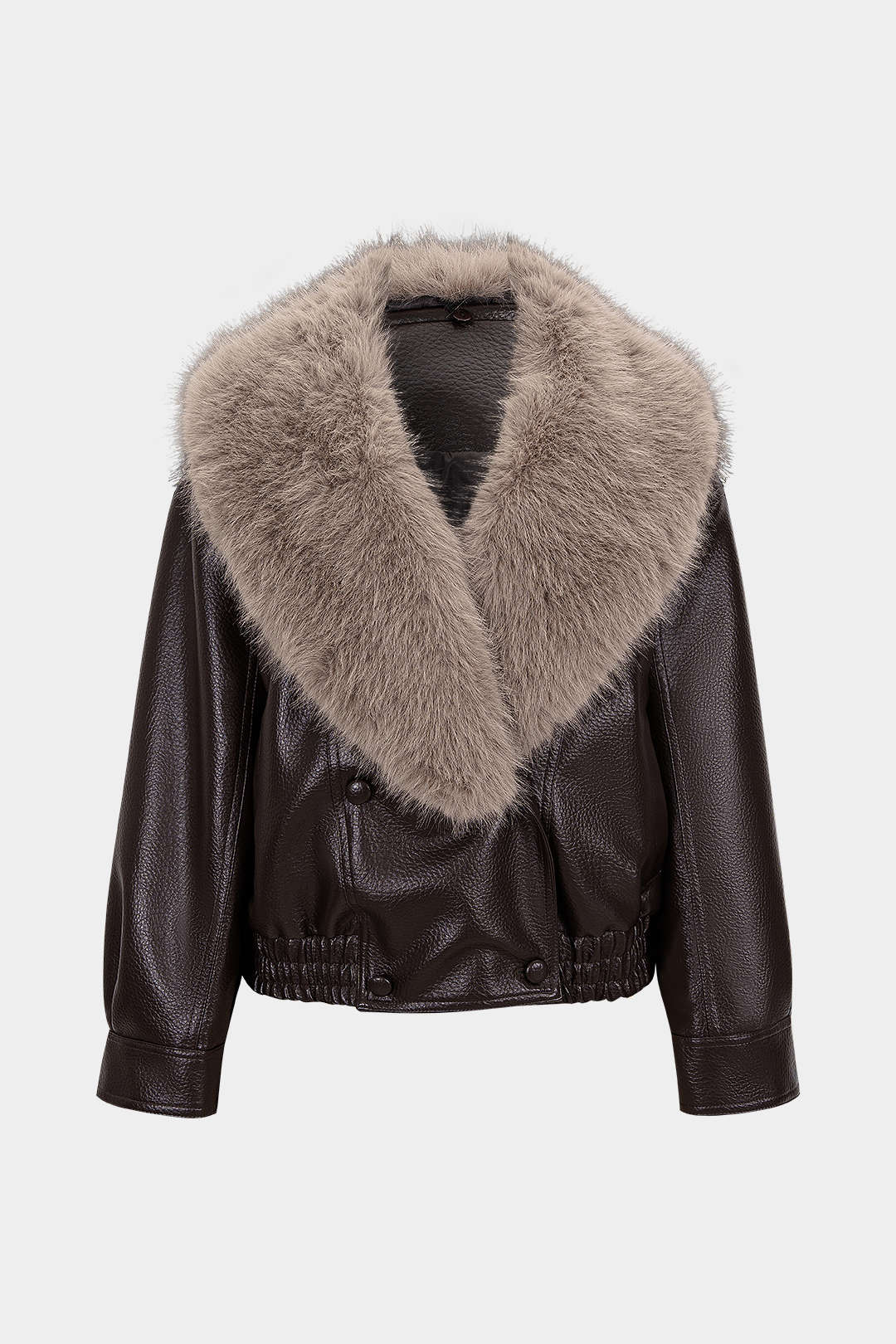Faux Leather V-Neck Detachable Collar Jacket