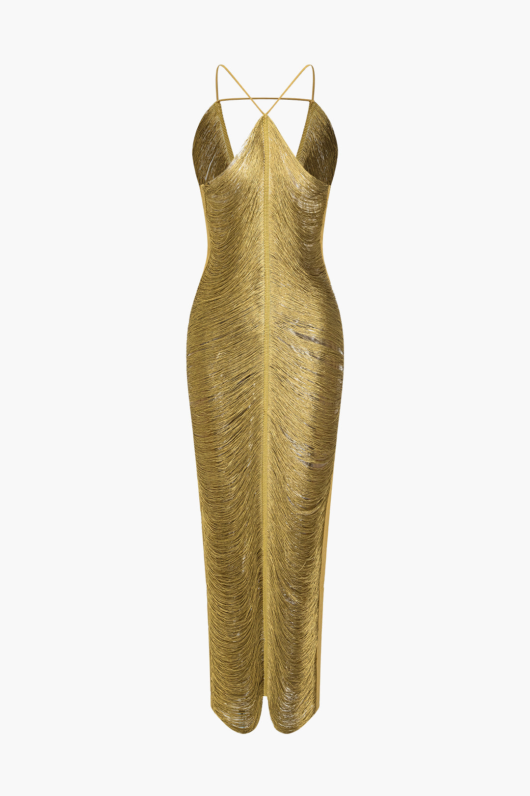 Robe mi-longue unie avec découpes et fente