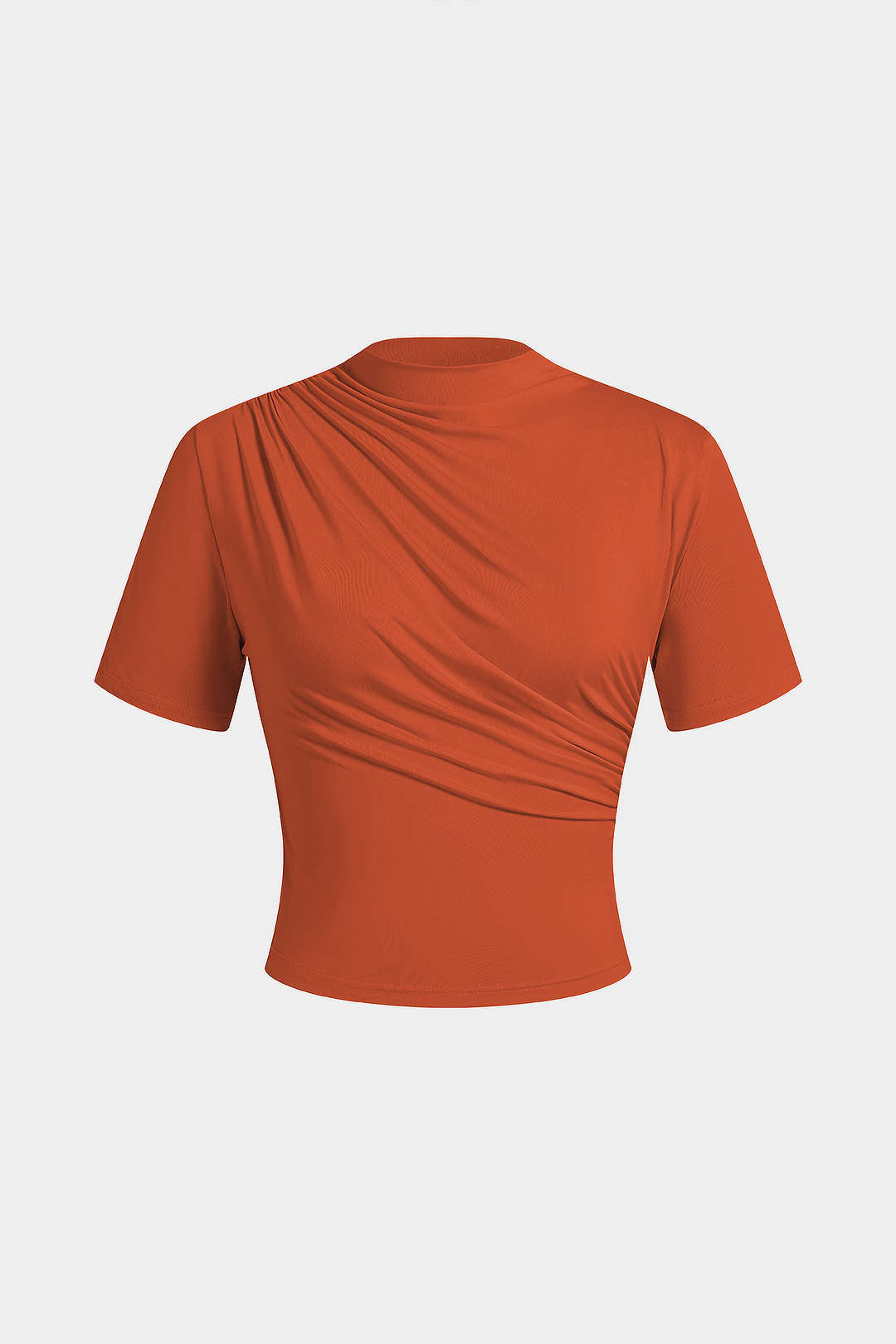 Rollkragen-T-Shirt mit gerafften kurzen Ärmeln