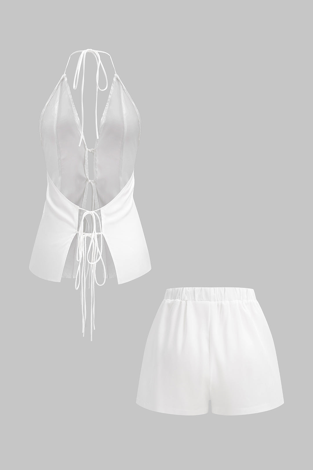 Satin Neckholder V-Ausschnitt Rückenfreies Oberteil und High Waist Shorts Set