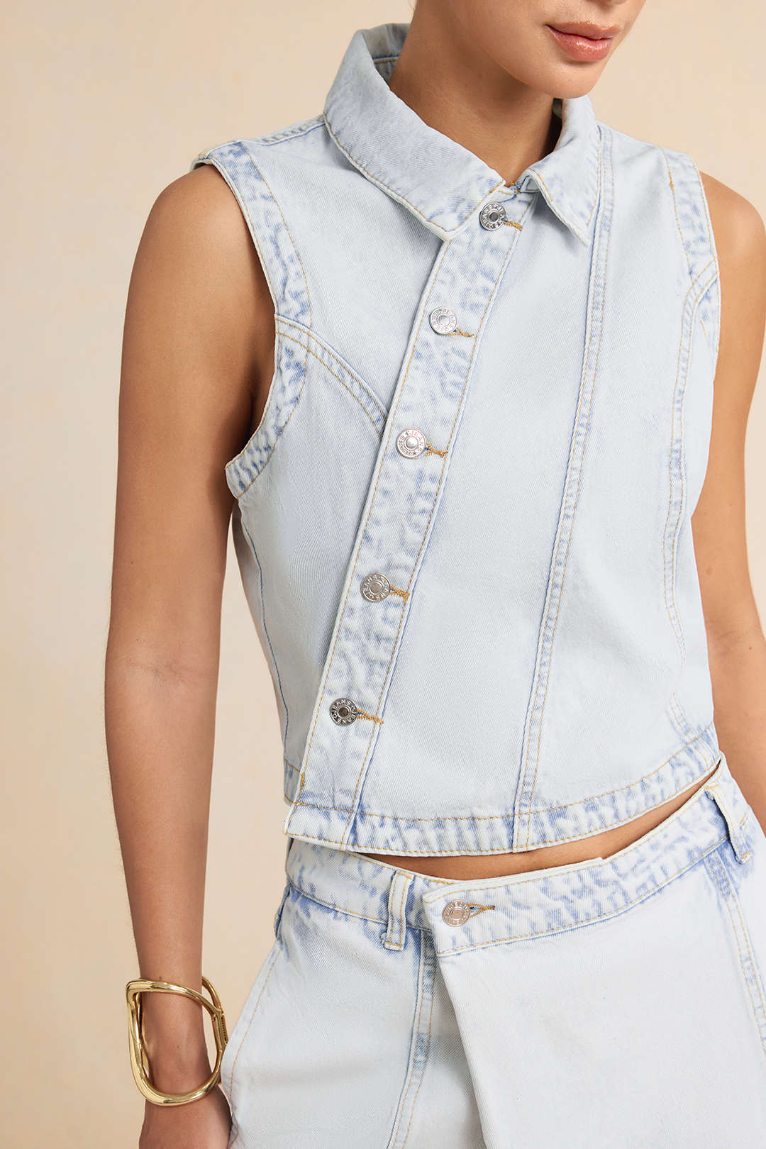 Denim Asymmetrical Button Tank Top