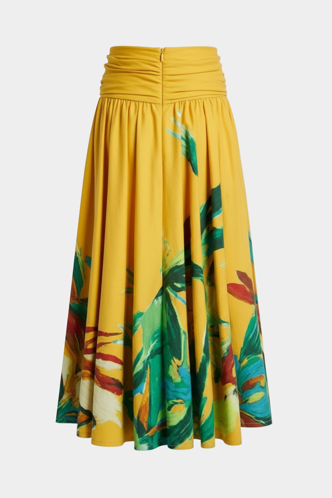 Jupe taille haute zippée en lin à imprimé abstrait