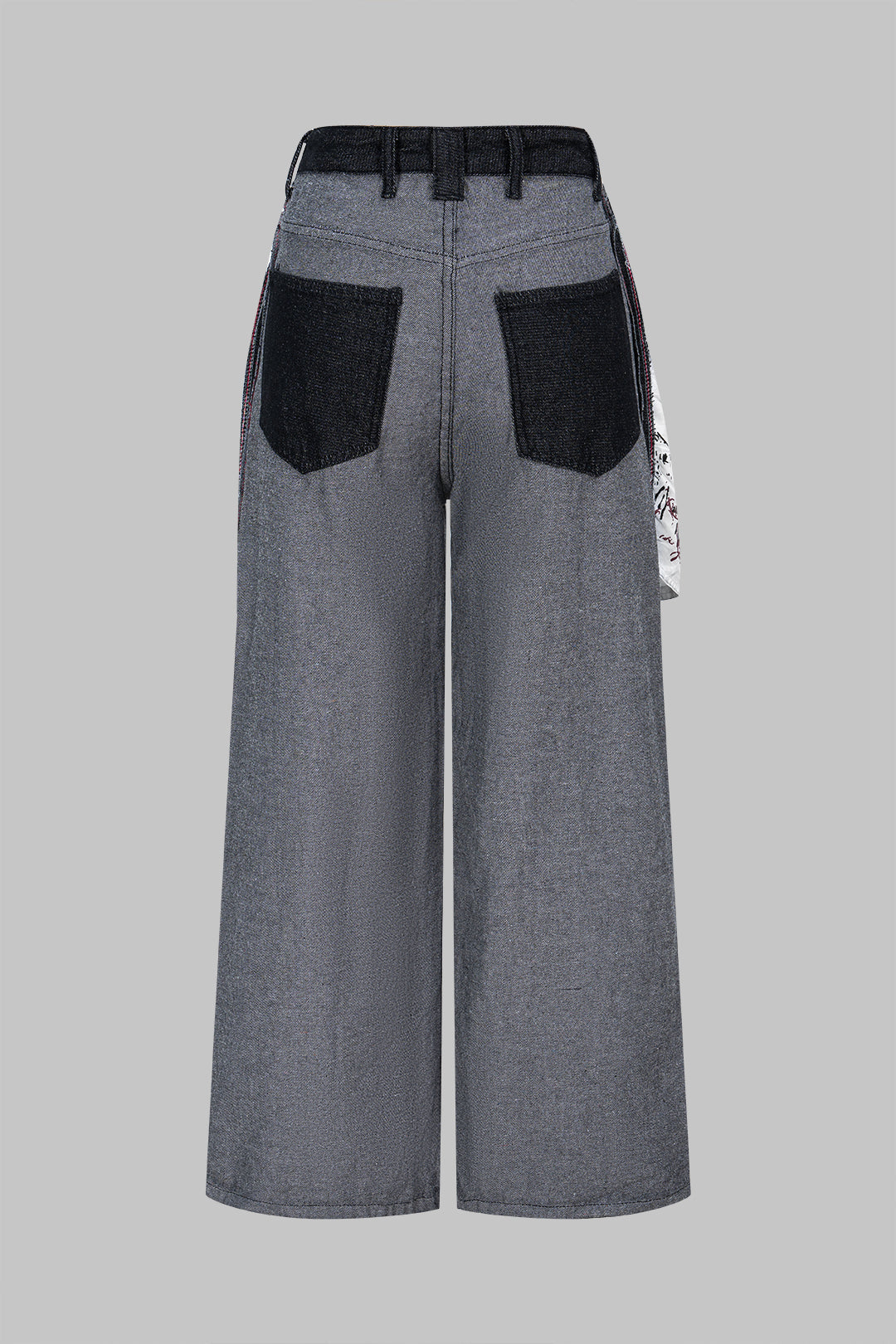 Denim Artistic Print Patchwork Button Pocket Wide Leg Jeans