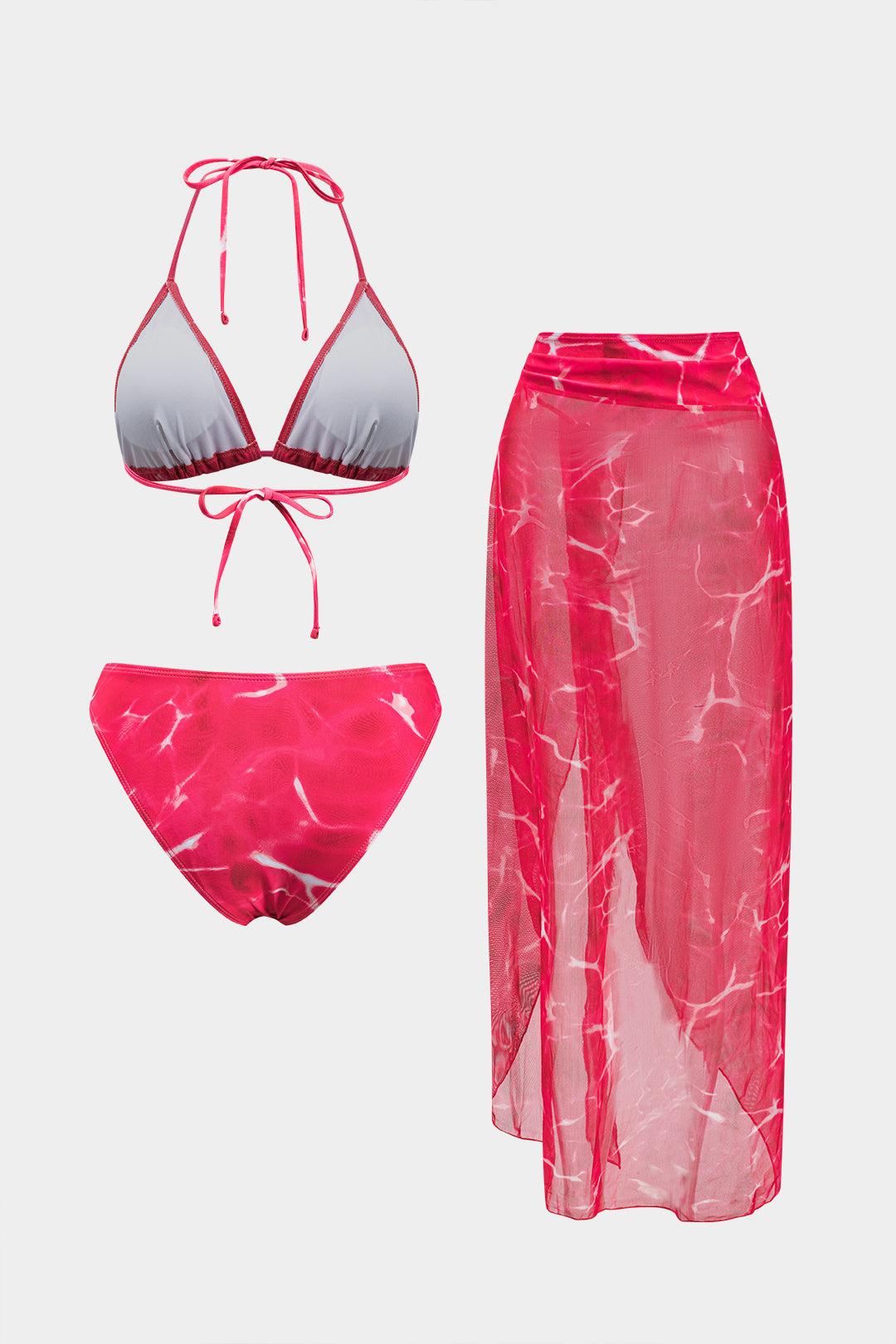Bikini-Set mit Batikdruck und Schnürung