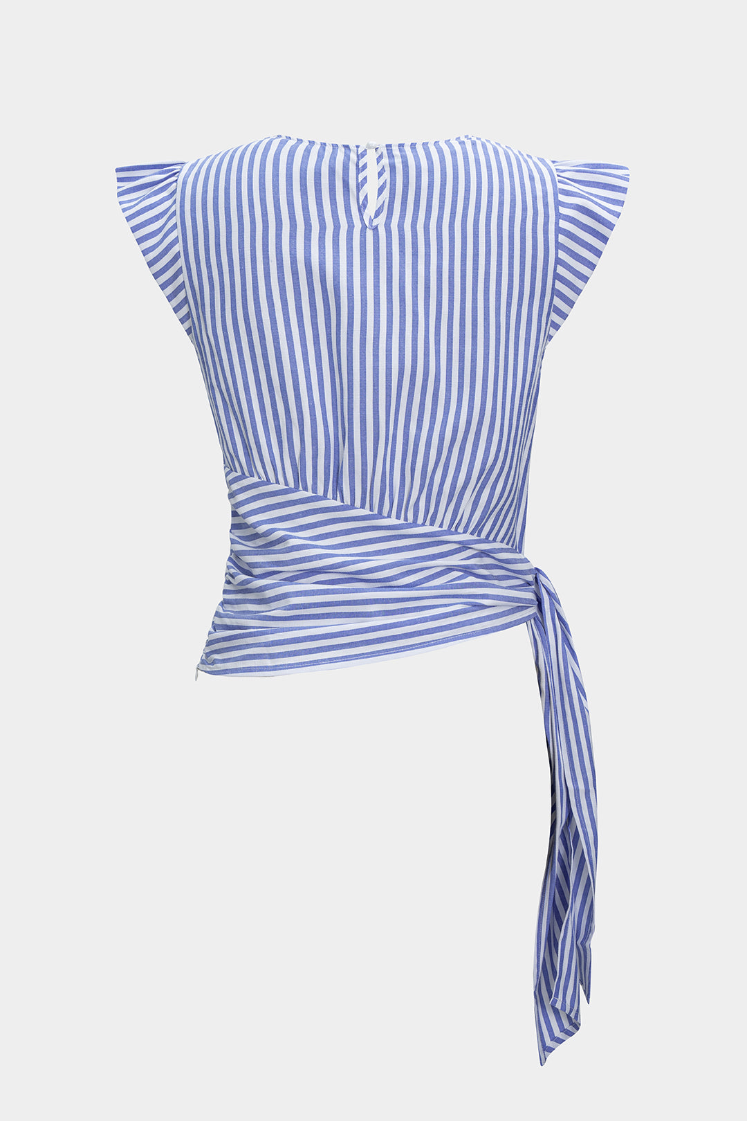 Stripes Print Round Neck Asymmetrical Short Sleeve T-shirt