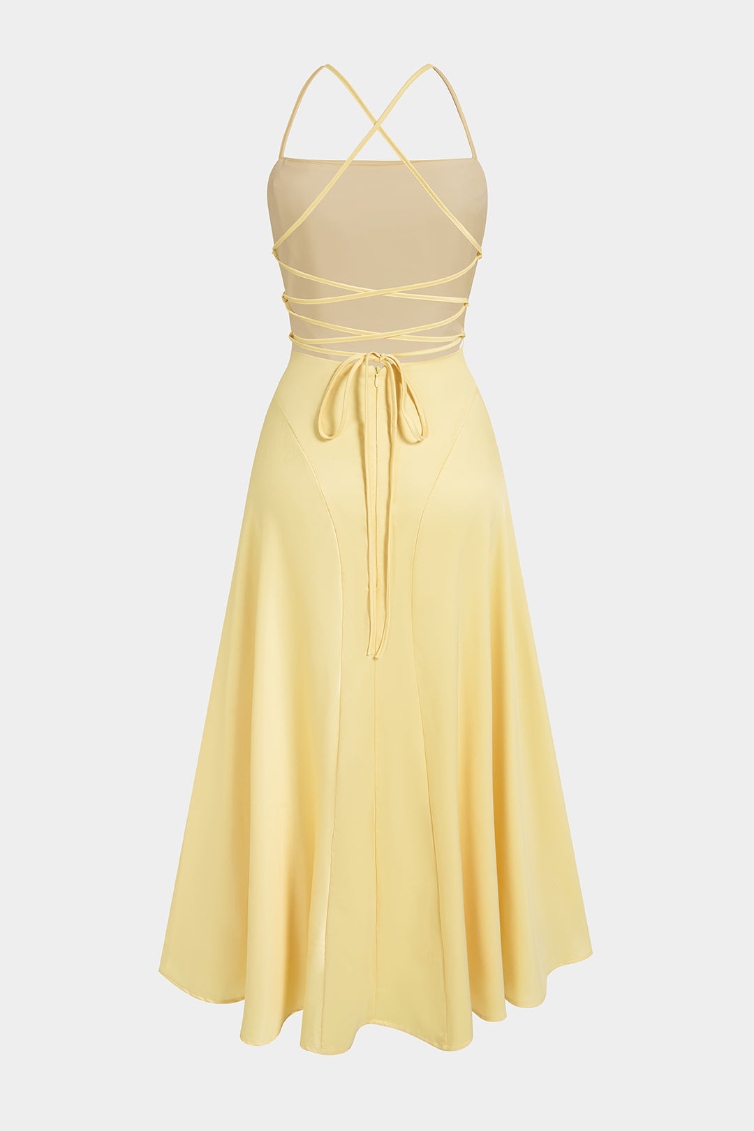 Ärmelloses Maxi-Satin-Kleid mit gekreuztem Rückenausschnitt