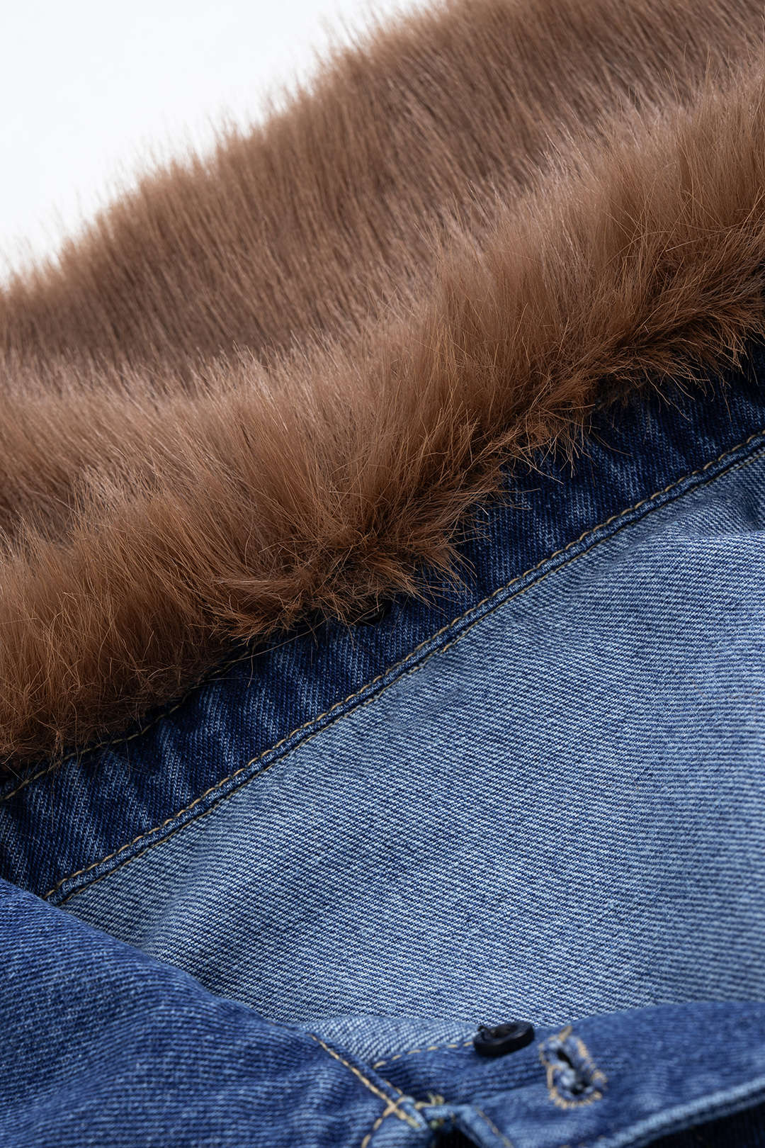 Denim Faux Fur Patchwork Lapel Jacket