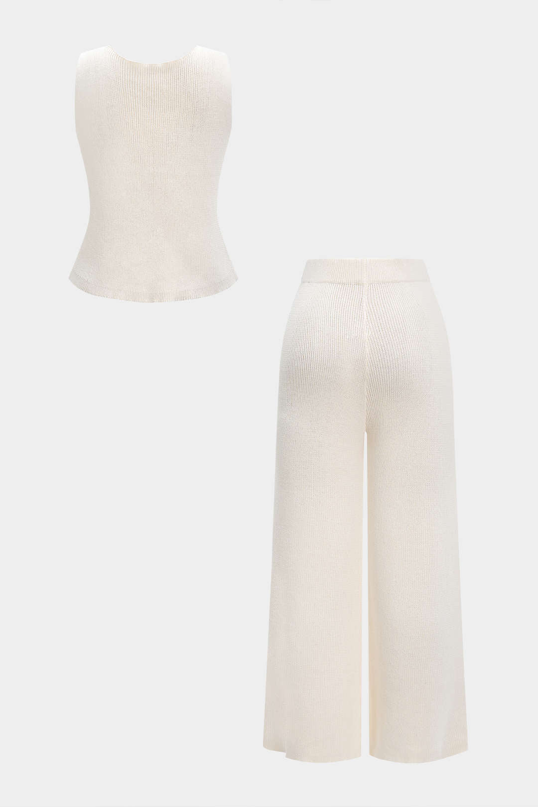 Knit V-Neck Metallic Button Tank Top And Solid Wide Leg Pants Set