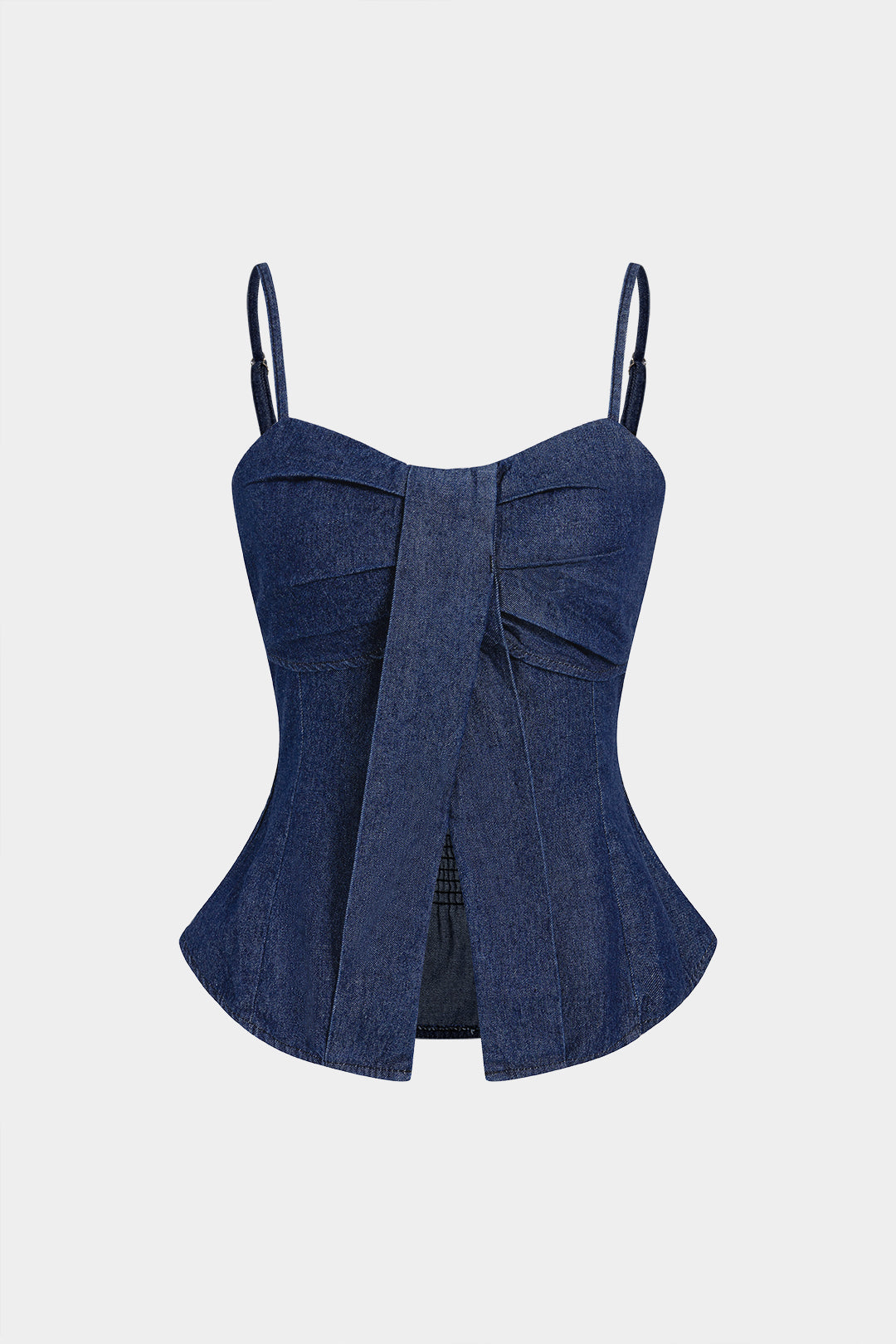 Haut court à bustier froncé en jean avec nœud