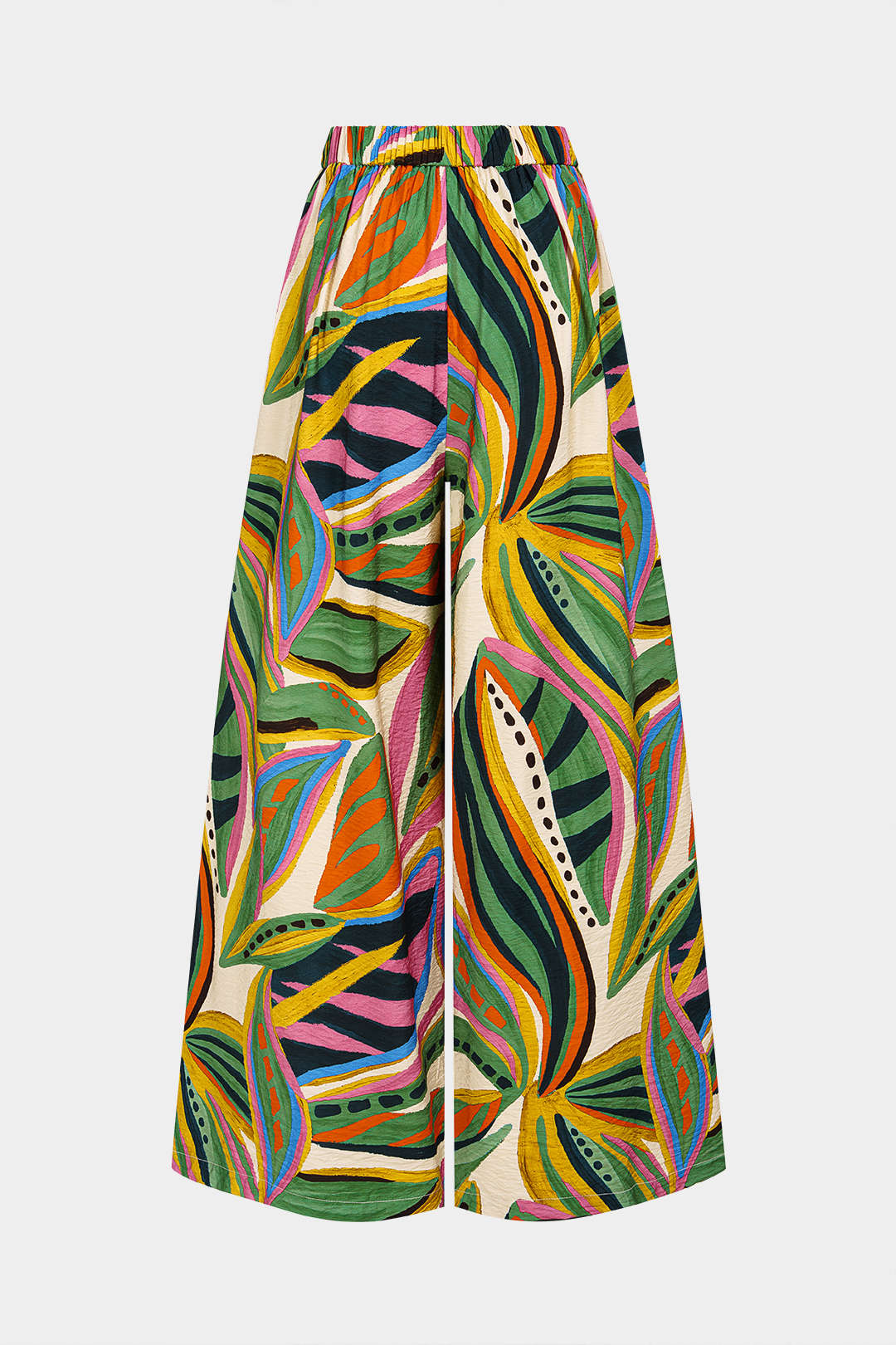 Leaves Contrast Print Wide Leg Pants