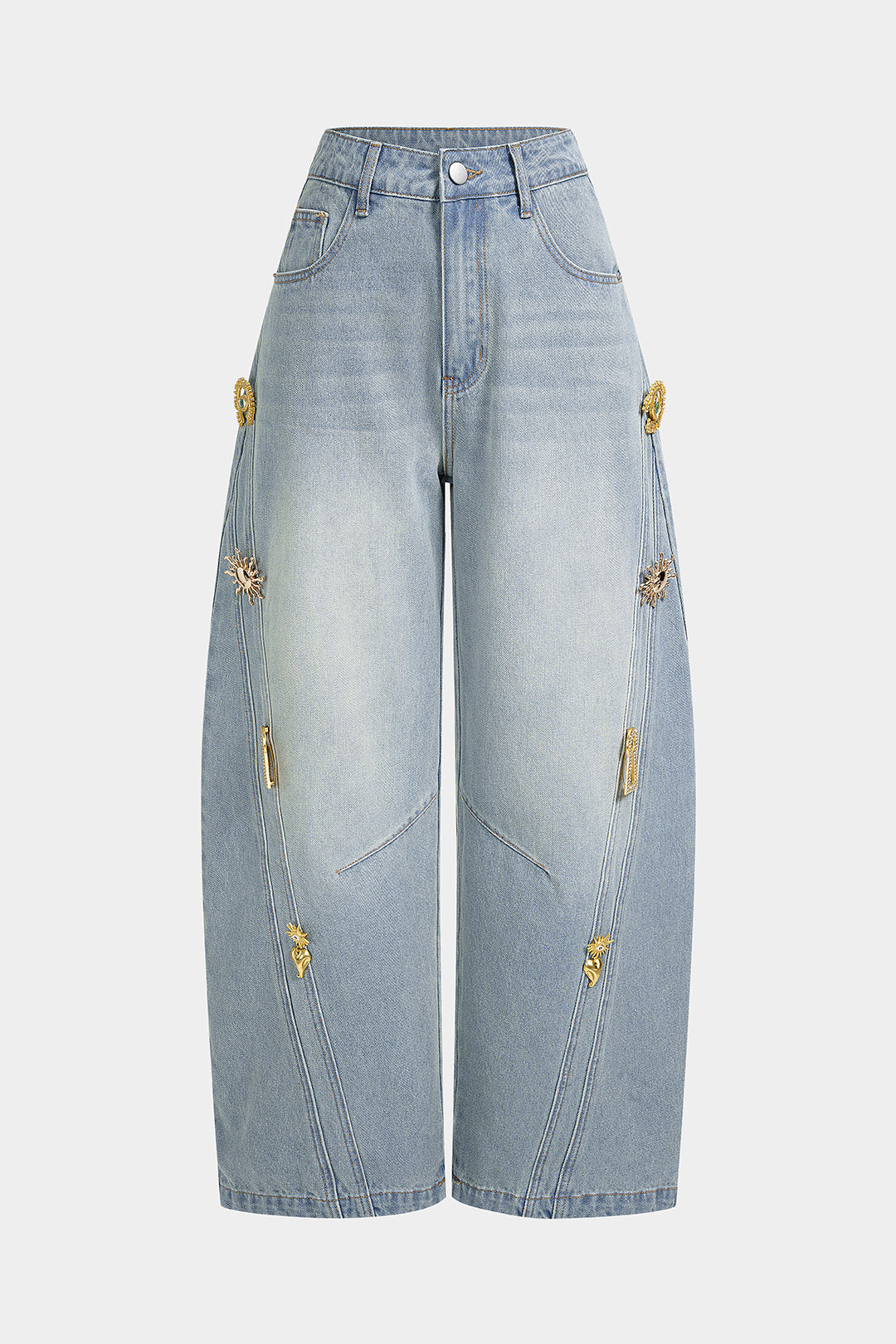 Denim Metallic Decor Wide Leg Jeans