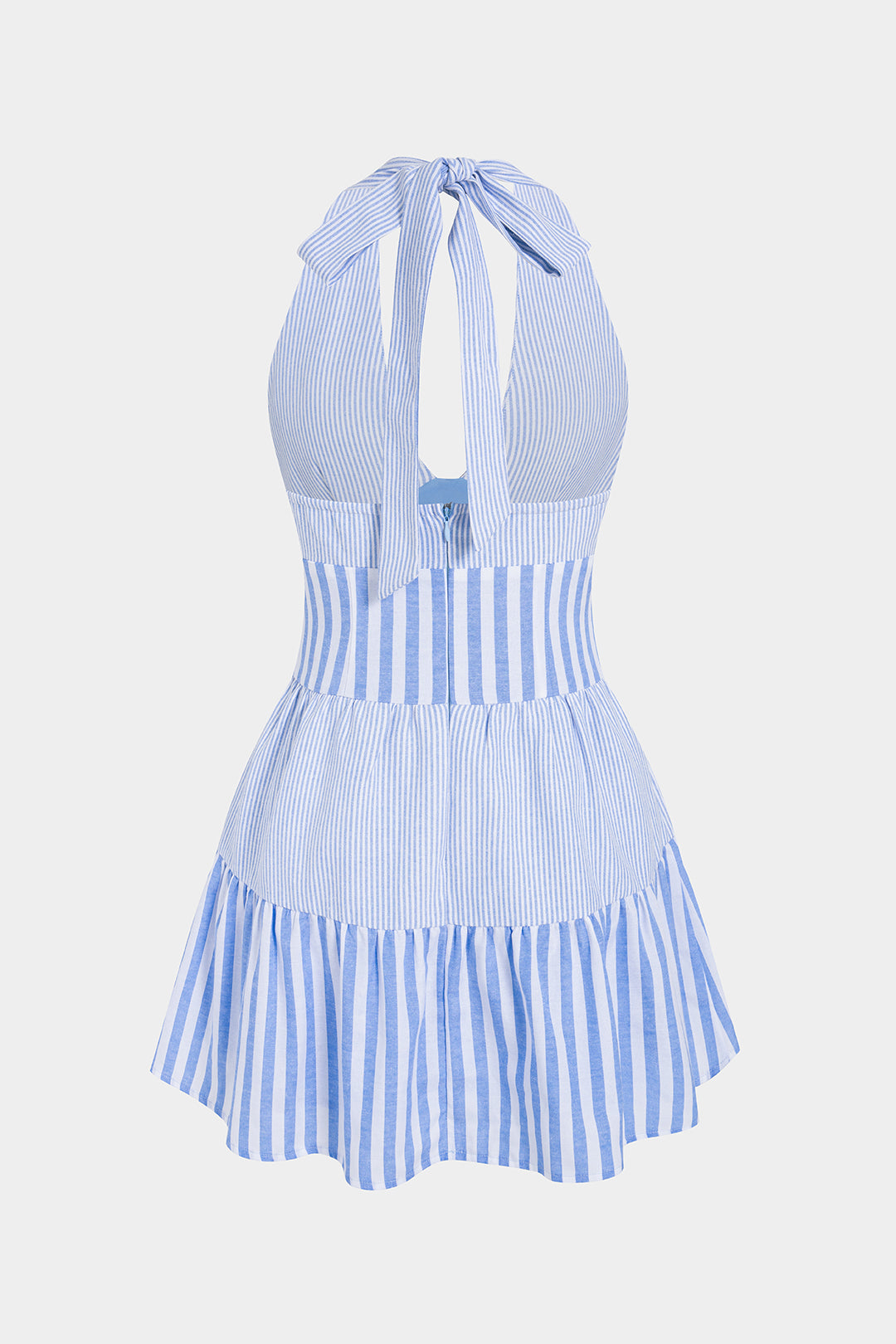 Gestreiftes Neckholder-Minikleid mit kurzen Ärmeln