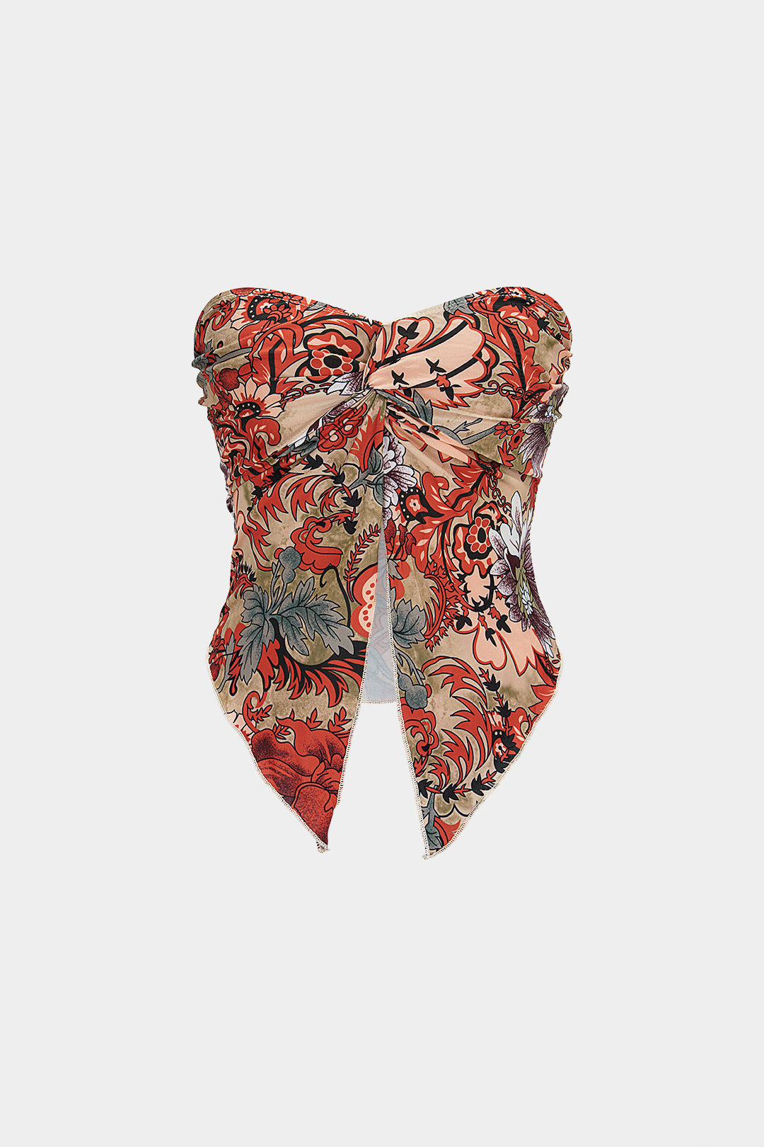 Gerüschtes Tube-Top mit Kunstdruck