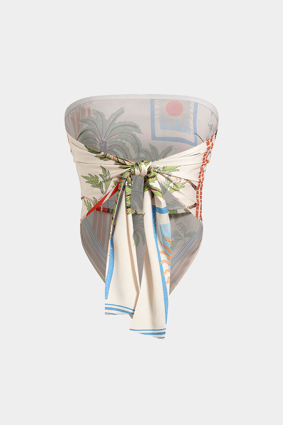 Coconut Palm Stripes Print Satin Strappy Tube Top