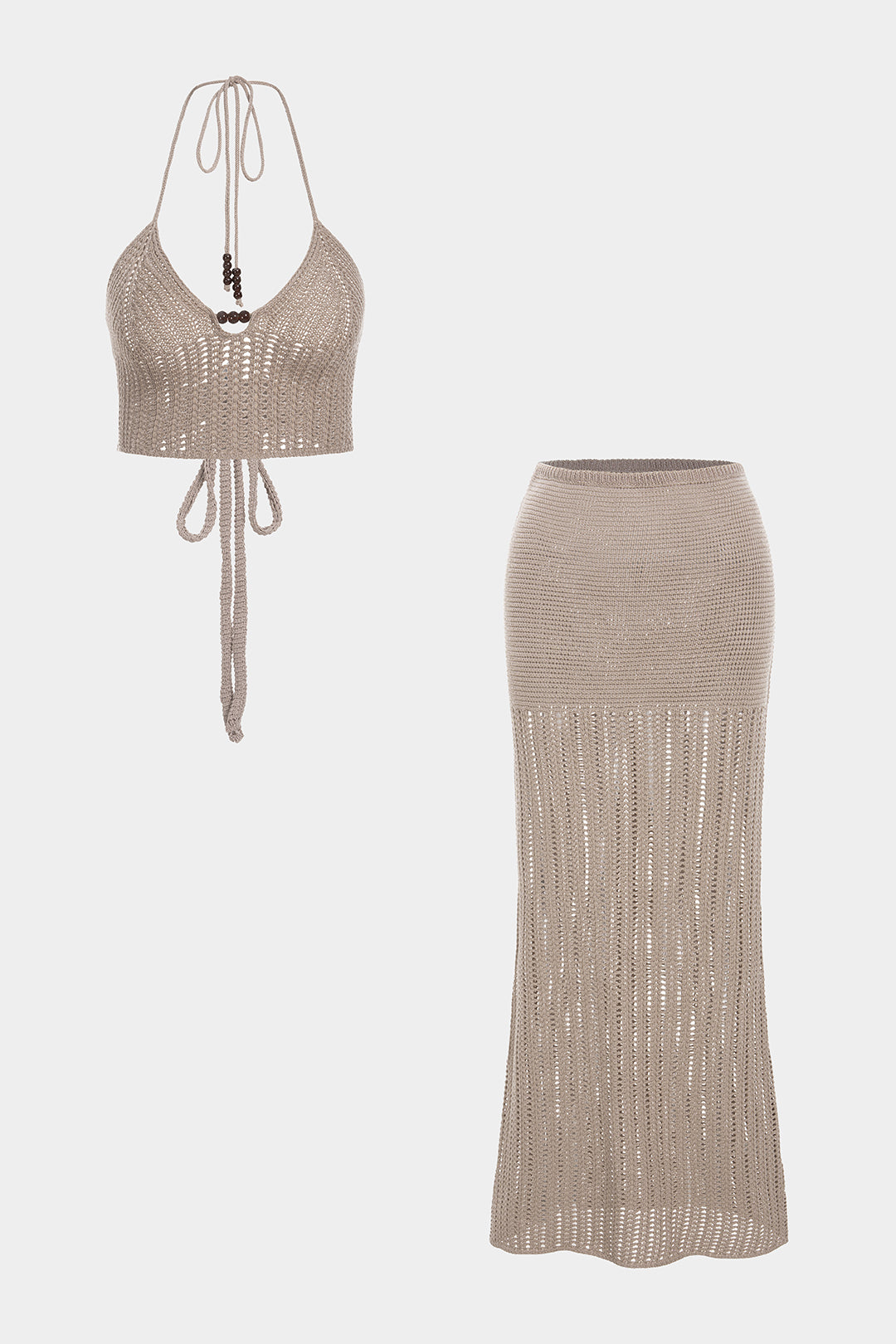 Knit Halter Neck Hollow Out Tie-Up Cover Up