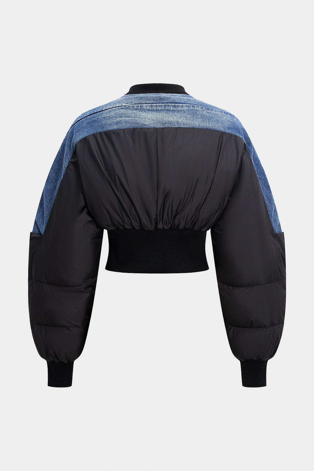 Doudoune matelassée zippée en jean patchwork