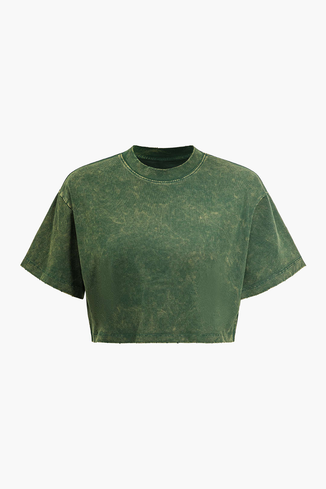 Washed Round Neck Cropped Short Sleeve T-Shirt
