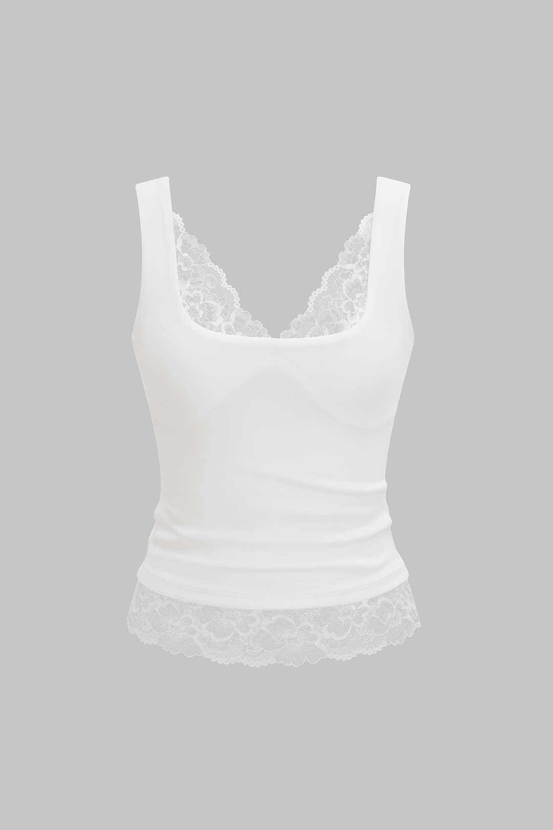 Patchwork Lace Trim V-Neck Tank Top