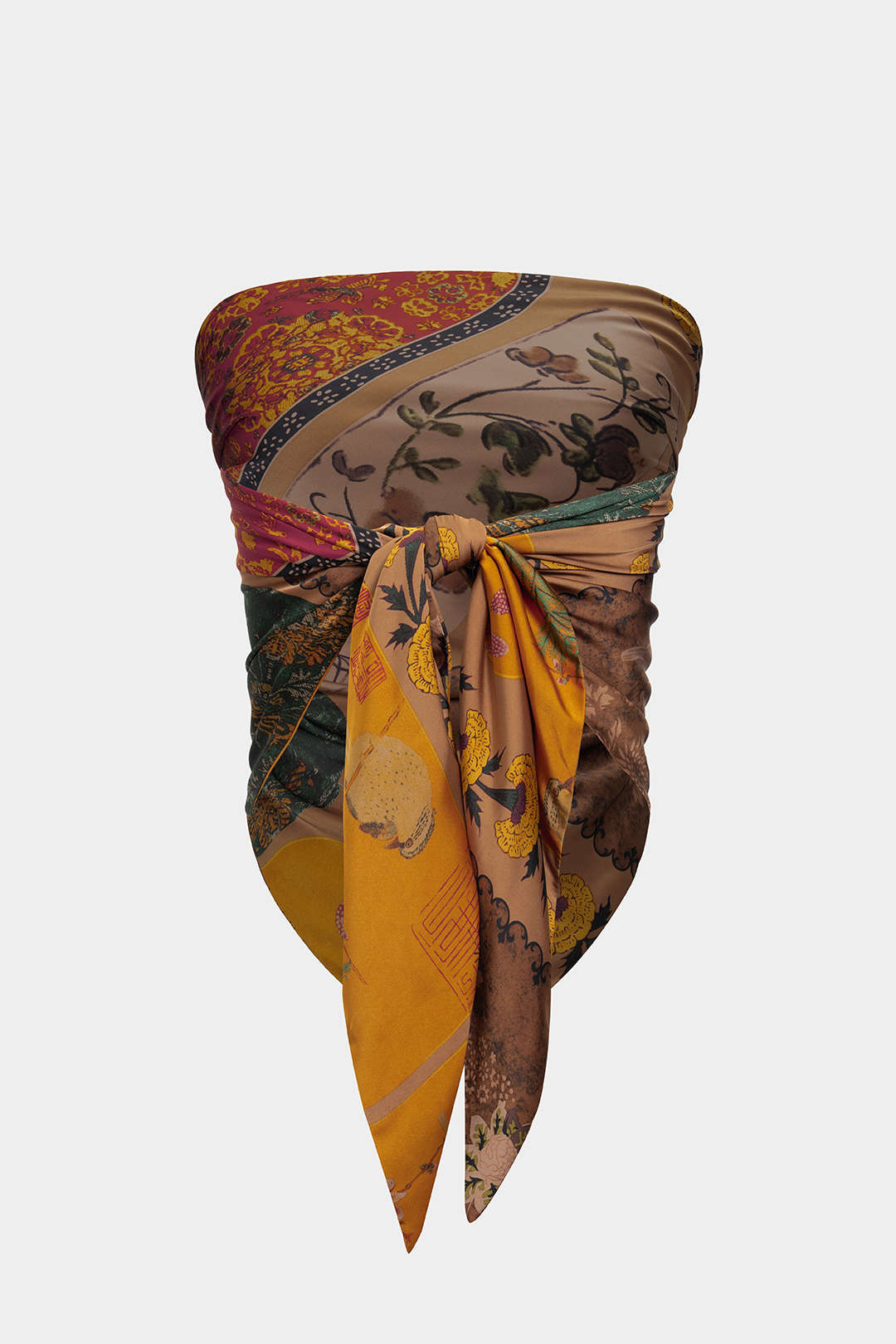 Retro Print Satin Tie-Up Tube Top