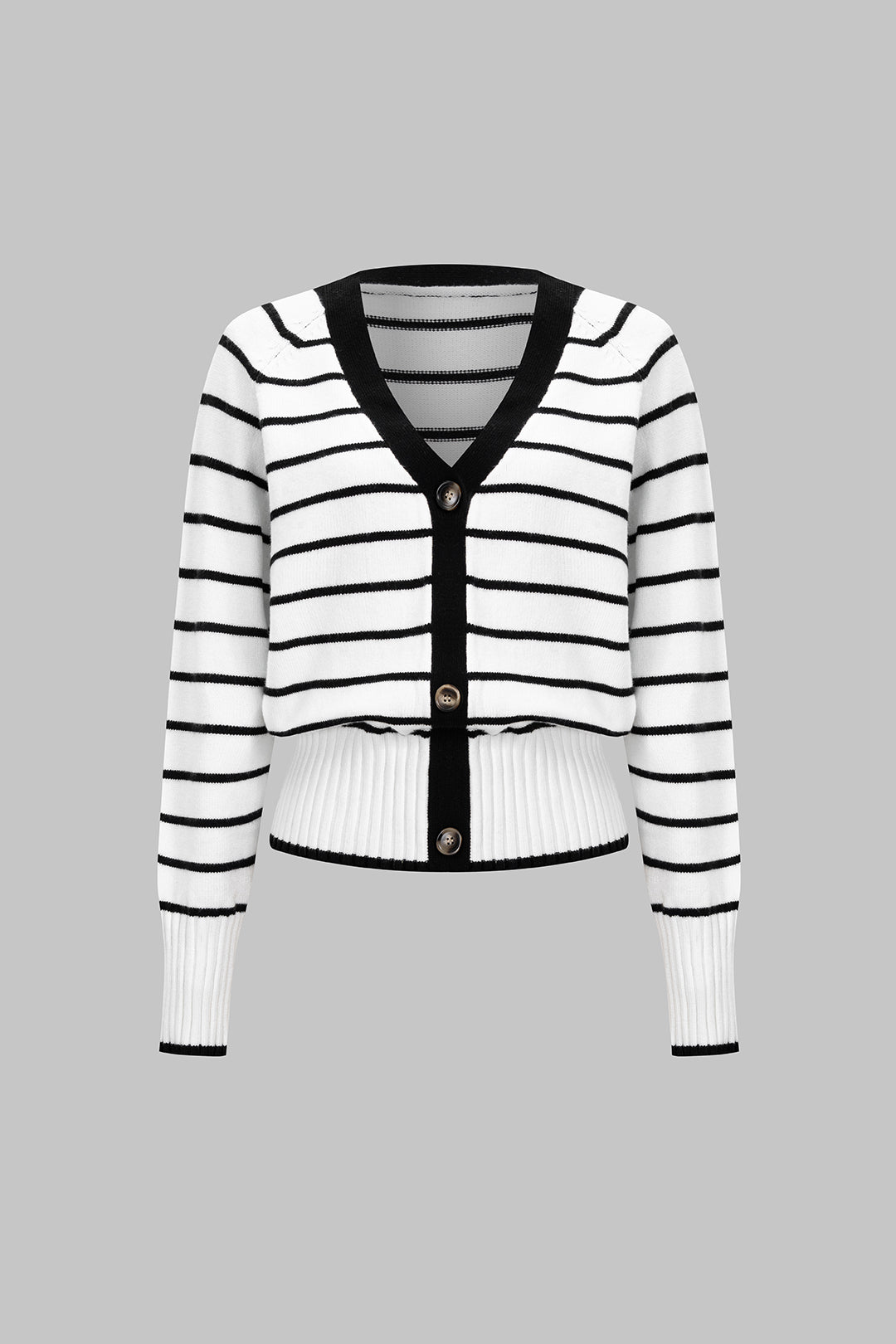 Strickjacke mit Kontraststreifen-Print und V-Ausschnitt zum Knöpfen