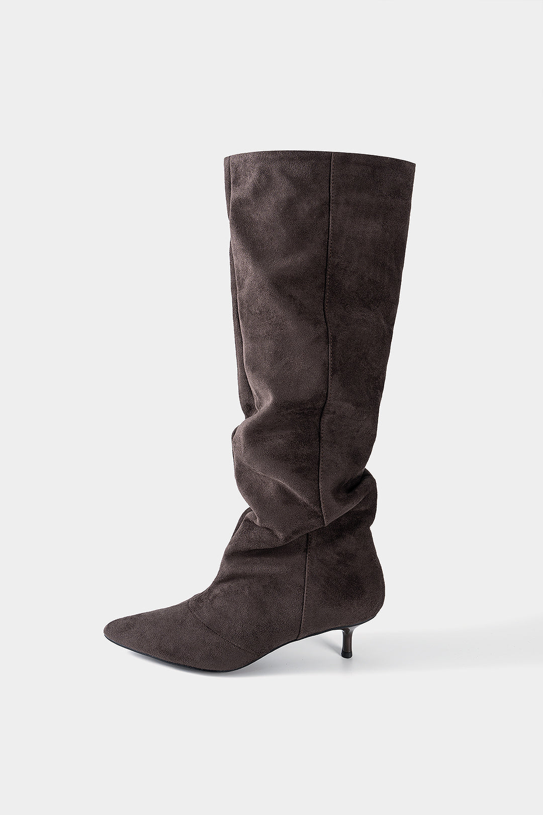 Suede Ruched Pointed Knee High Boots