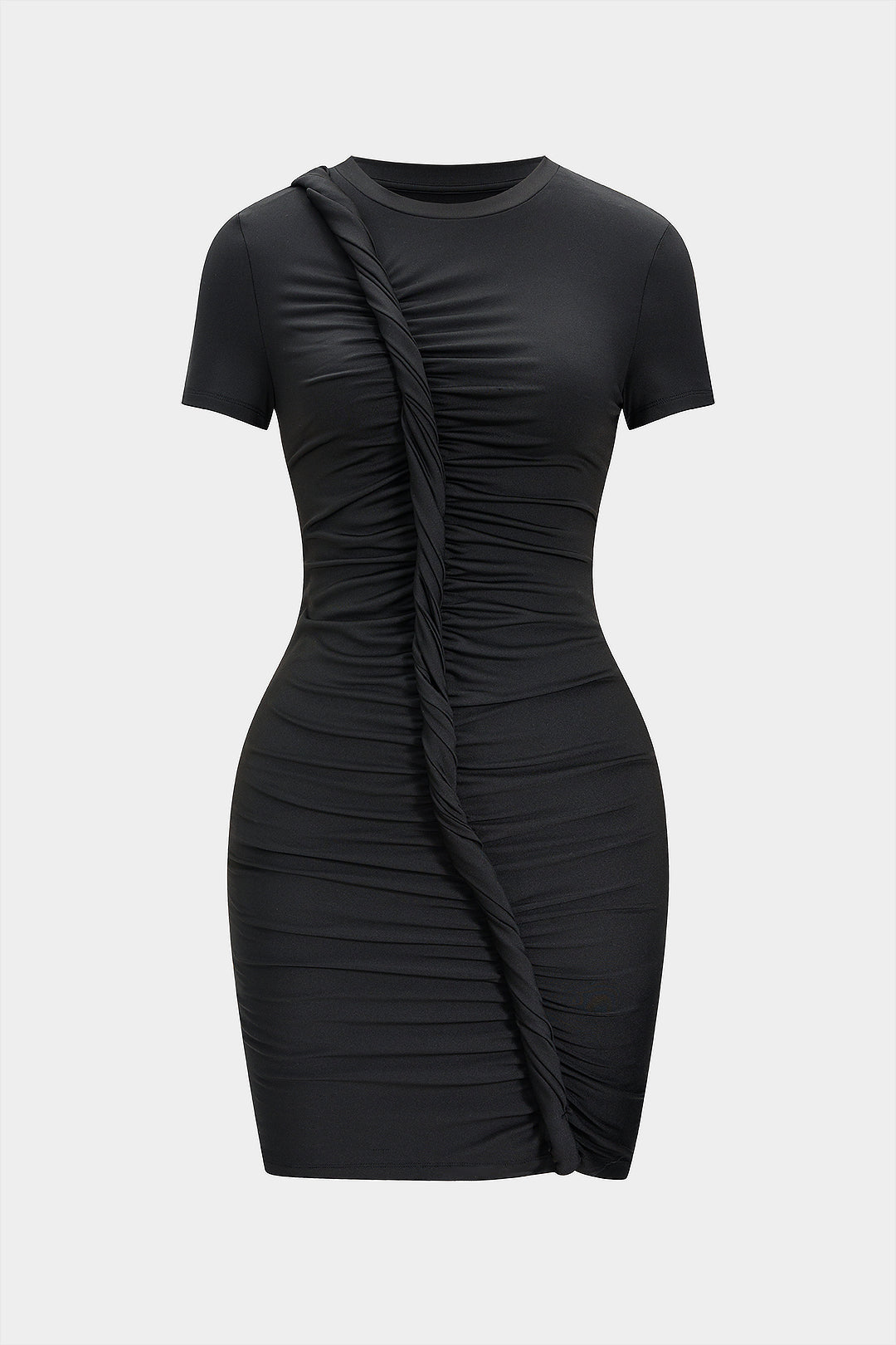 Asymmetrical Twist Knot Short-Sleeve Mini Dress