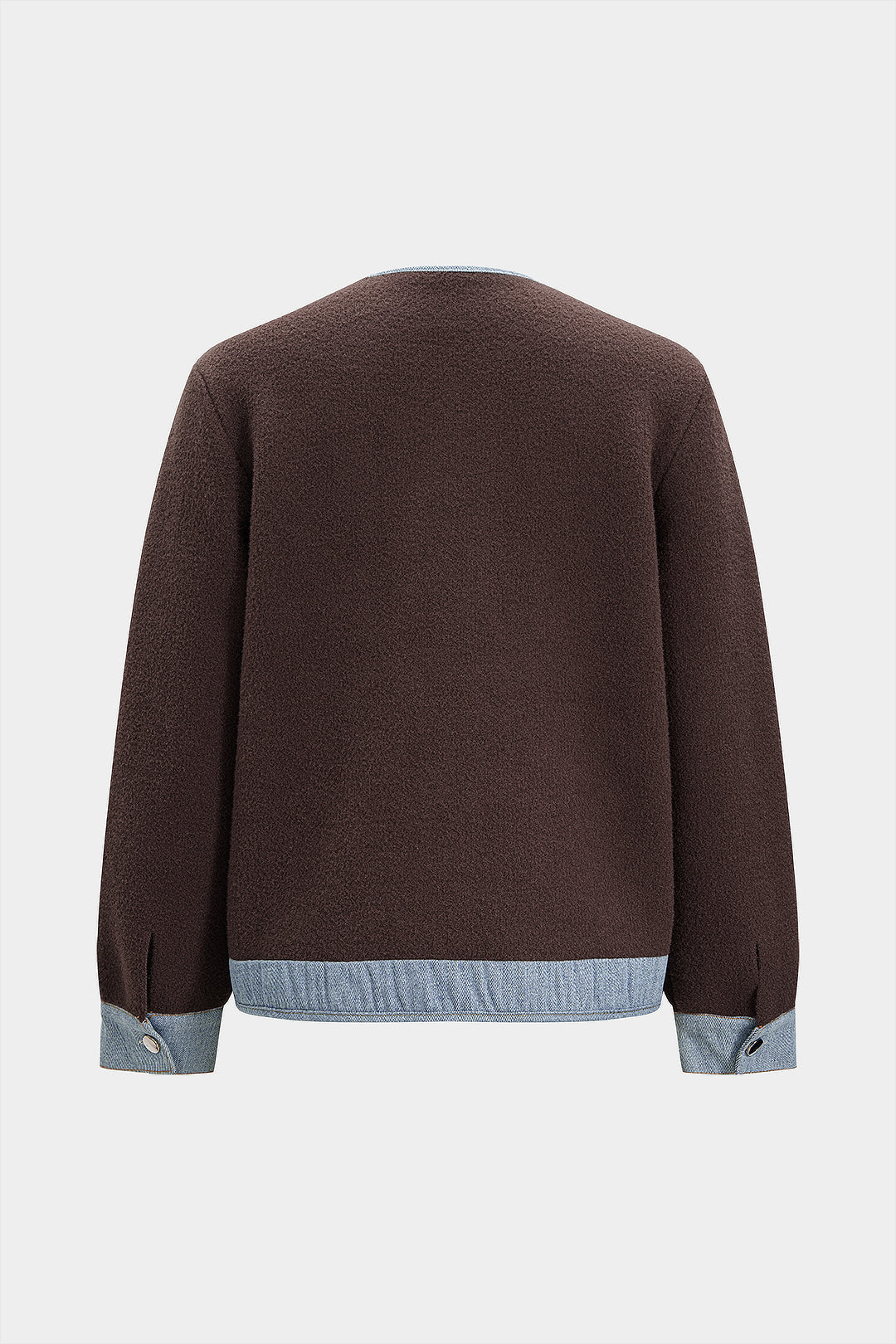 Strick-Denim-Patchwork-Cardigan mit Rundhalsausschnitt