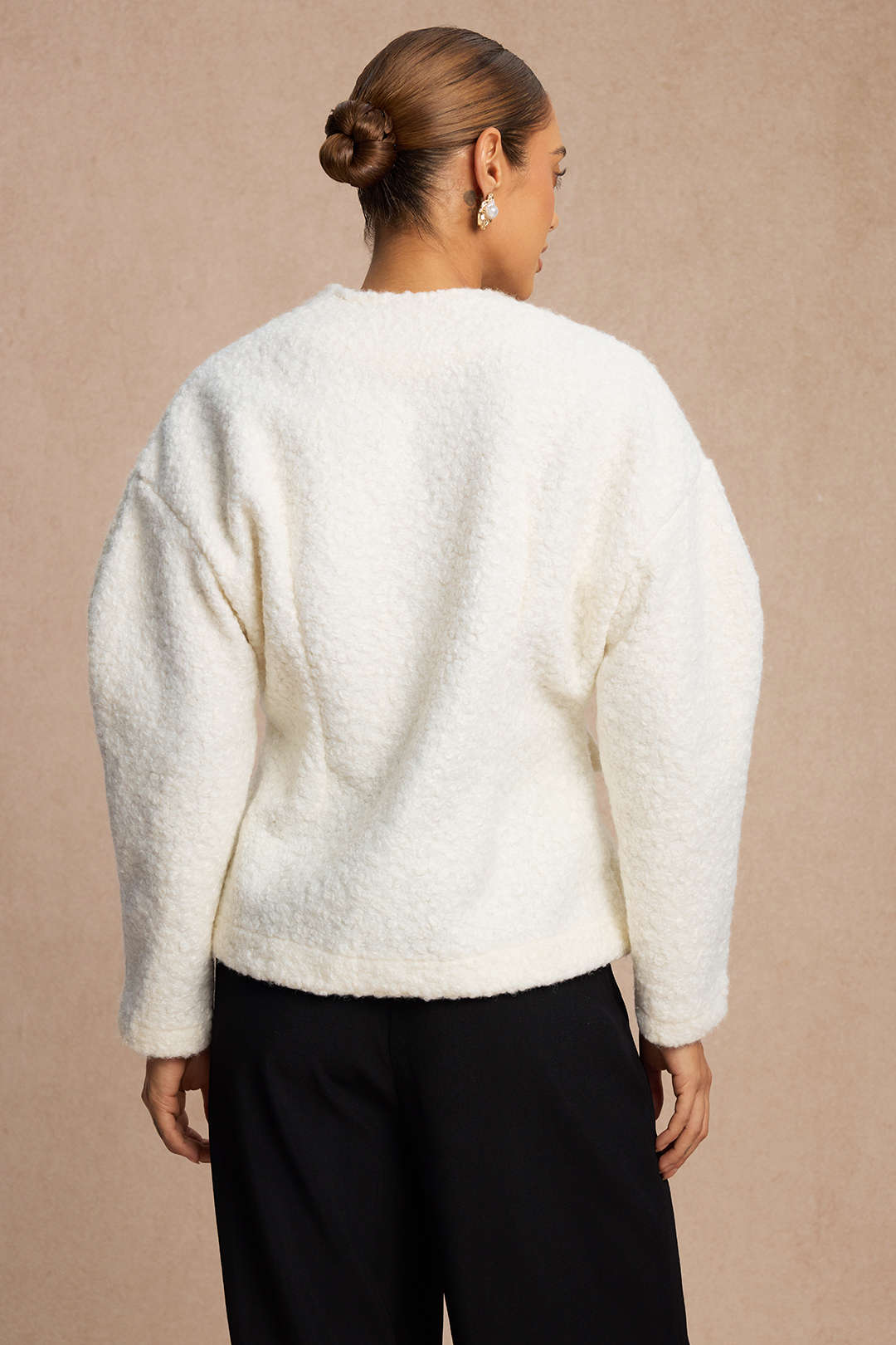 Woolen Fake Pockets Cropped Jacket