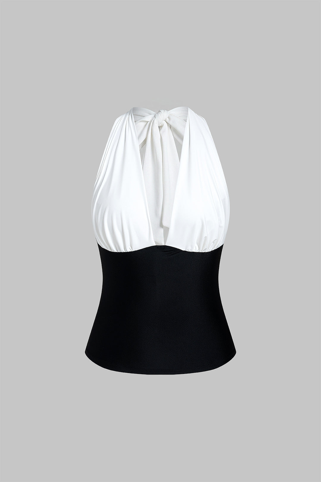 Kontrastfarbenes Neckholder-Tanktop mit Rückenausschnitt zum Binden