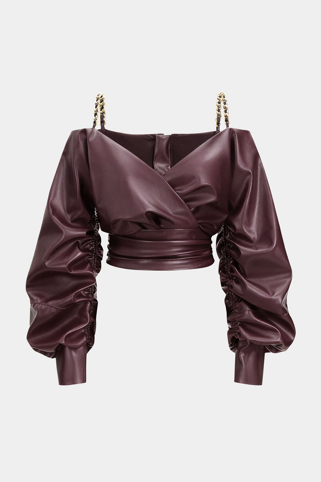 Metallic gekreuztes Langarmshirt aus Kunstleder