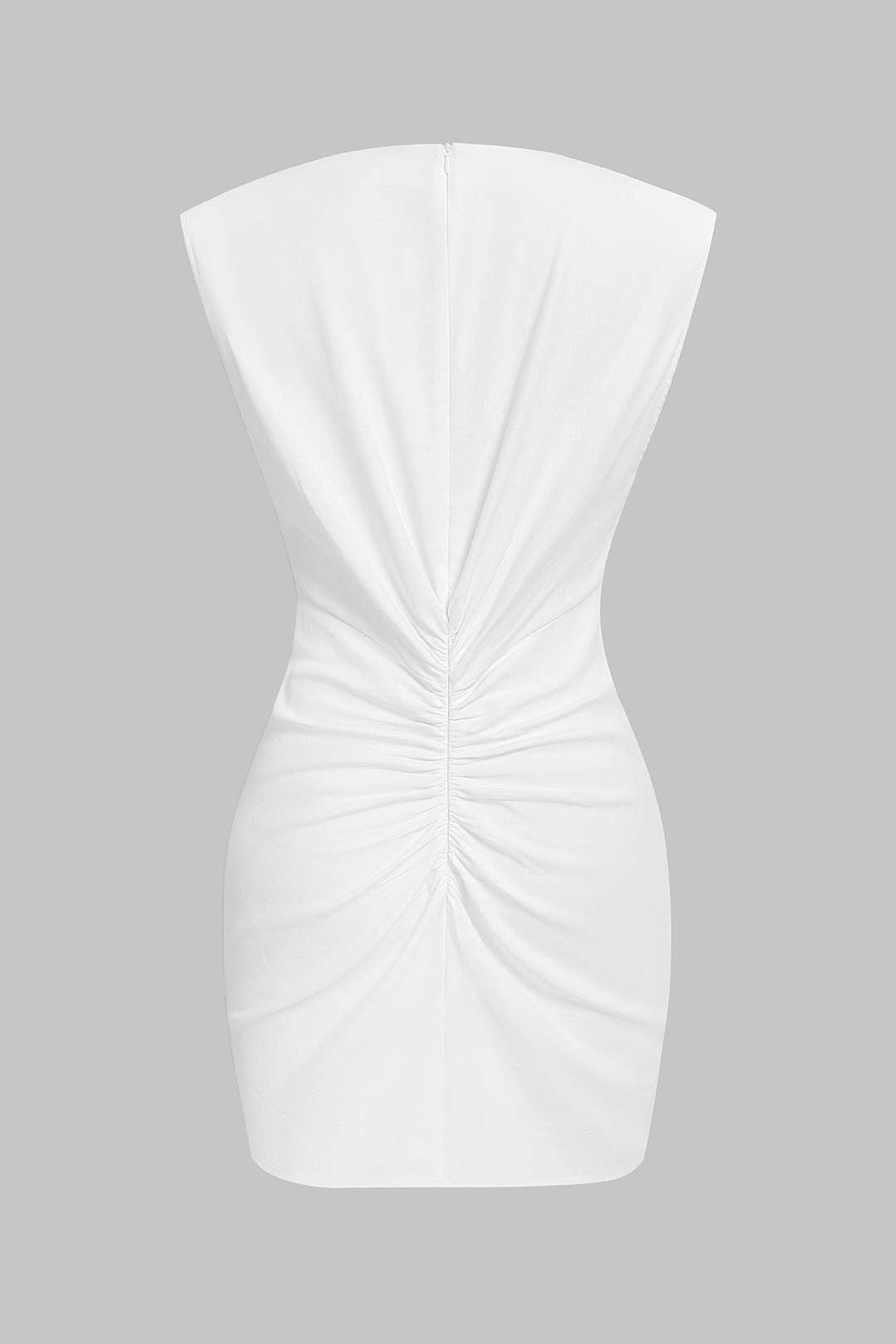 Mini-robe sans manches en lin à col en V, froncée et zippée