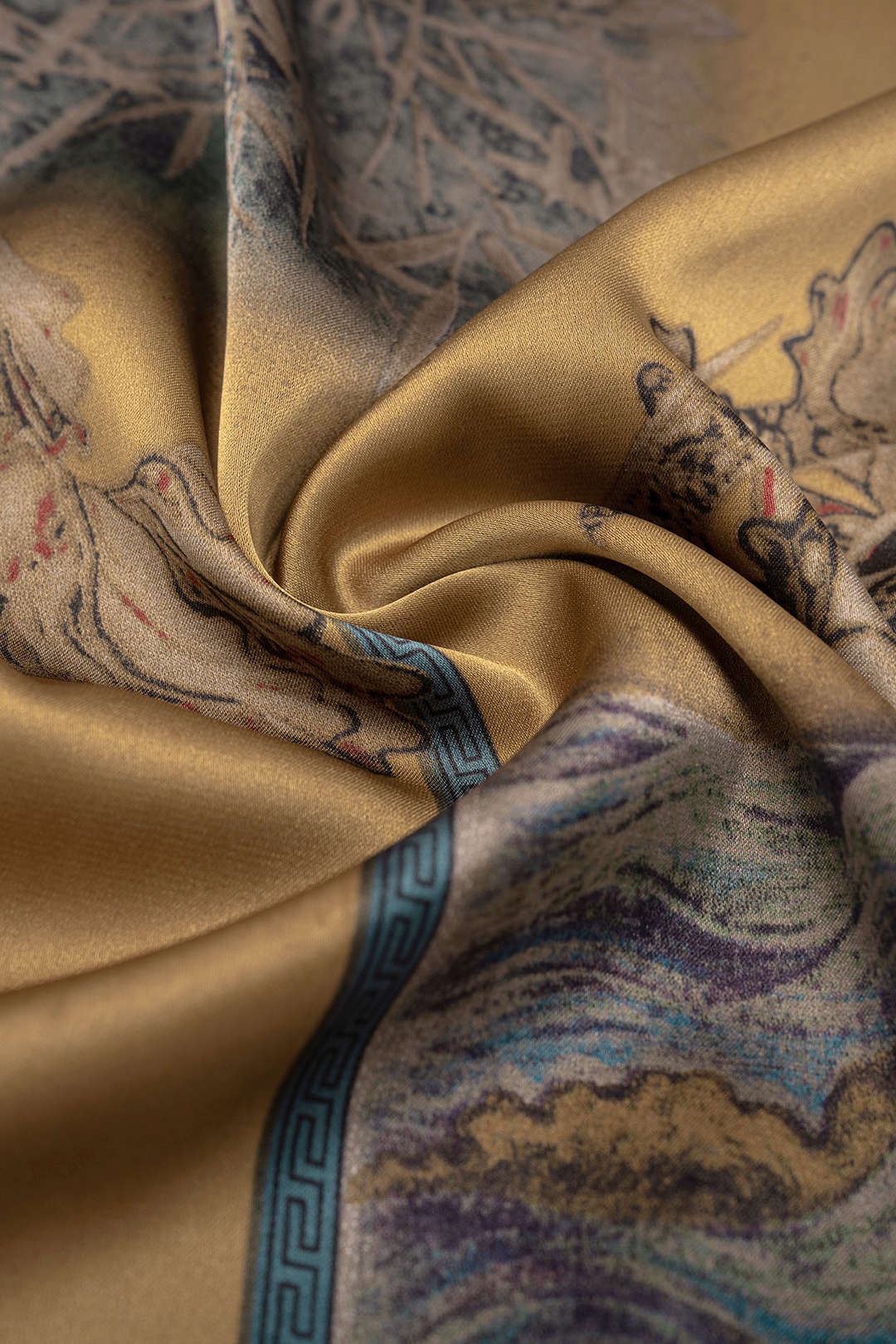 Hose mit weitem Bein, gerafftem Bund und abstraktem Print aus Satin