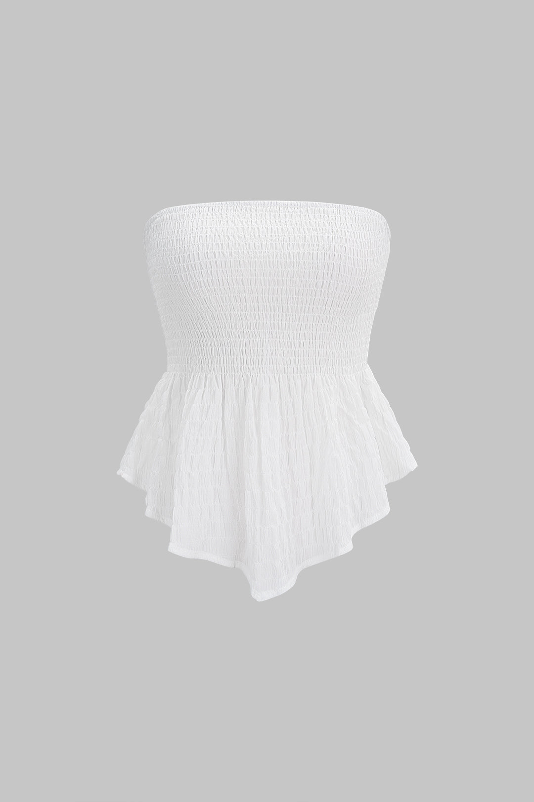 Solid Smocked Ruched Hem Tube Top