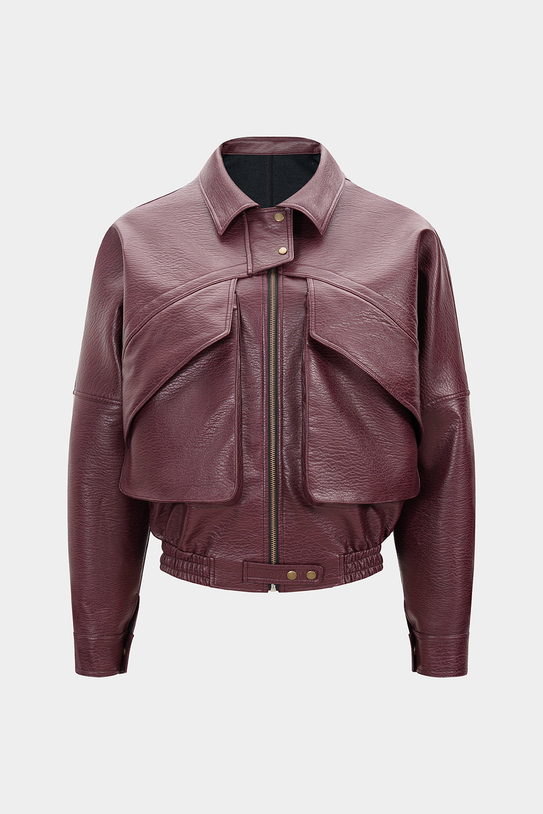 Faux Leather Texture Zipper Jacket