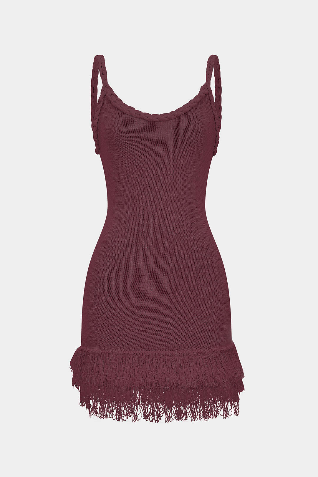 Open Knit Fringe Braided Backless Slip Sleeveless Mini Dress