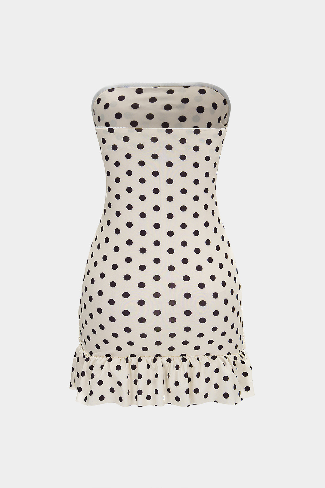 Polka Dots Print Satin Patchwork Strapless Tie-Up Sleeveless Mini Dress
