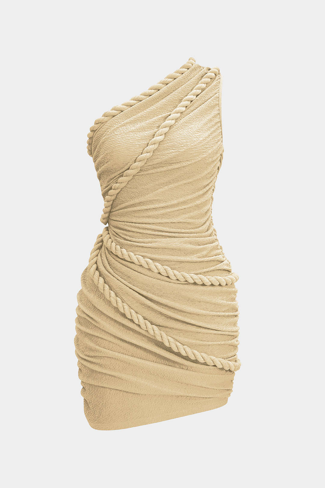 Ruched One Shoulder Twist Knot Sleeveless Mini Dress