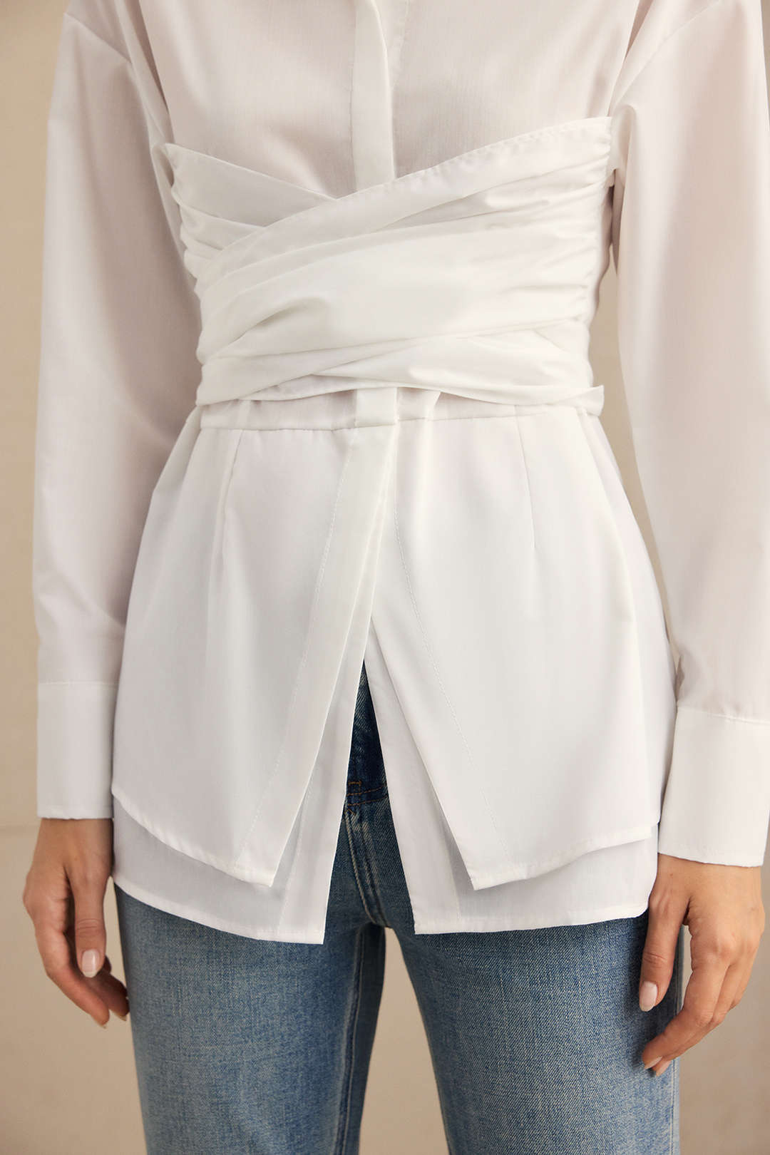 Crossed Button Layered Long-Sleeve Shirt