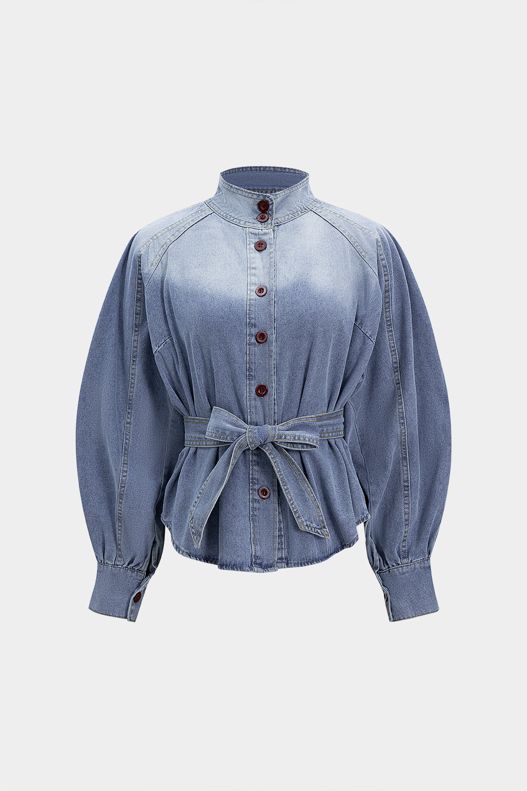 Jeans-Raglanärmel-Knopf-Träger-Gürtel-Oberbekleidung