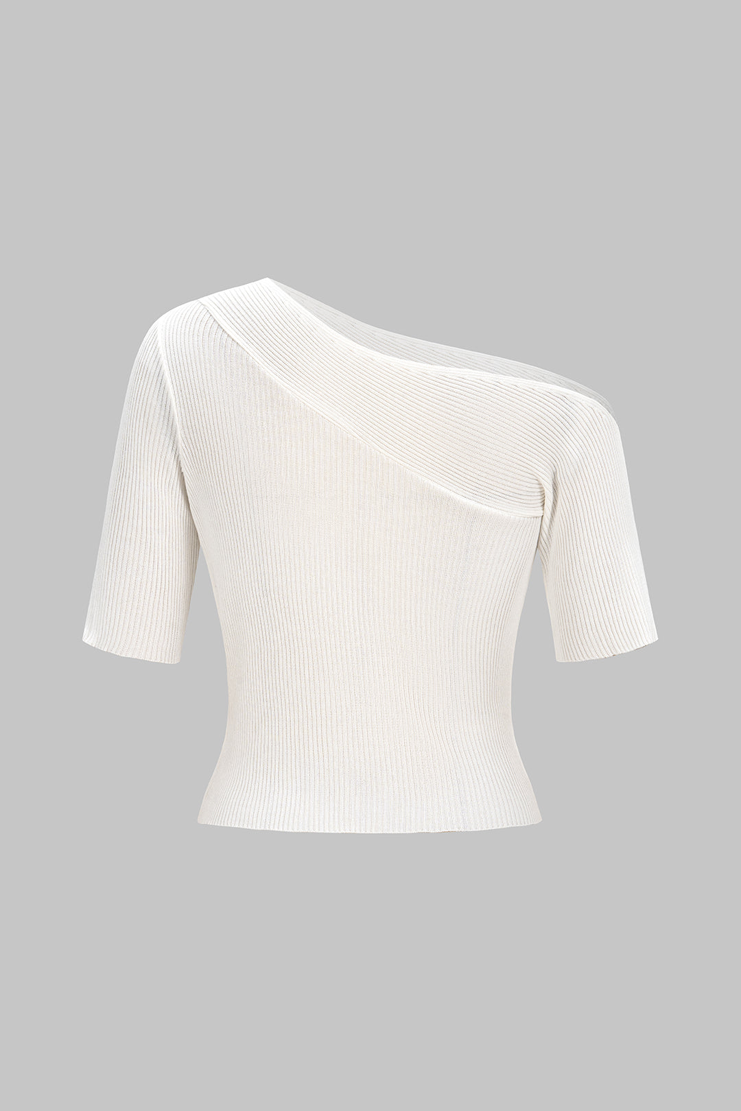 Knit Solid One Shoulder Short-Sleeve Top