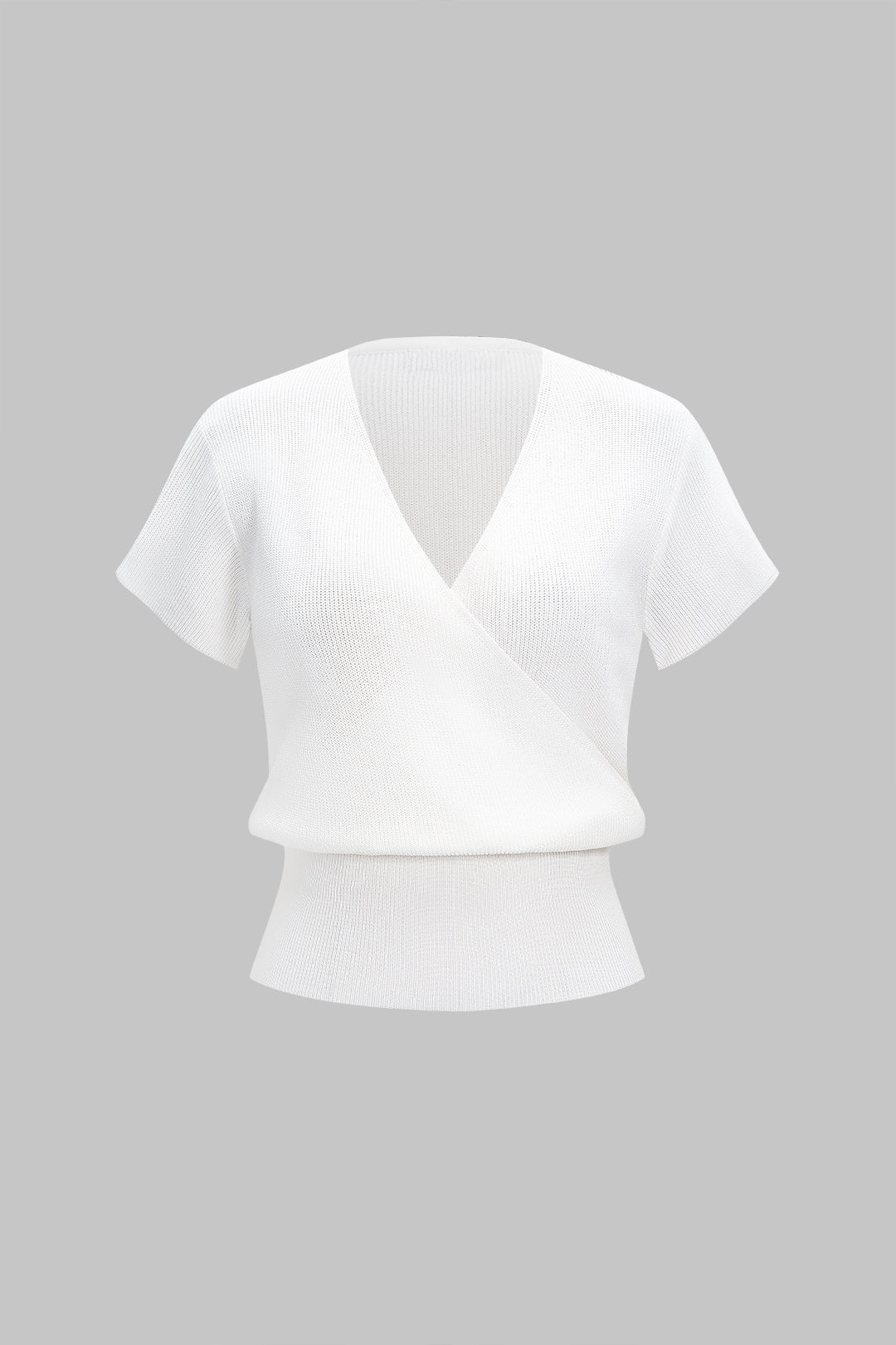 Knit Crossed V-Neck Short-Sleeve Top