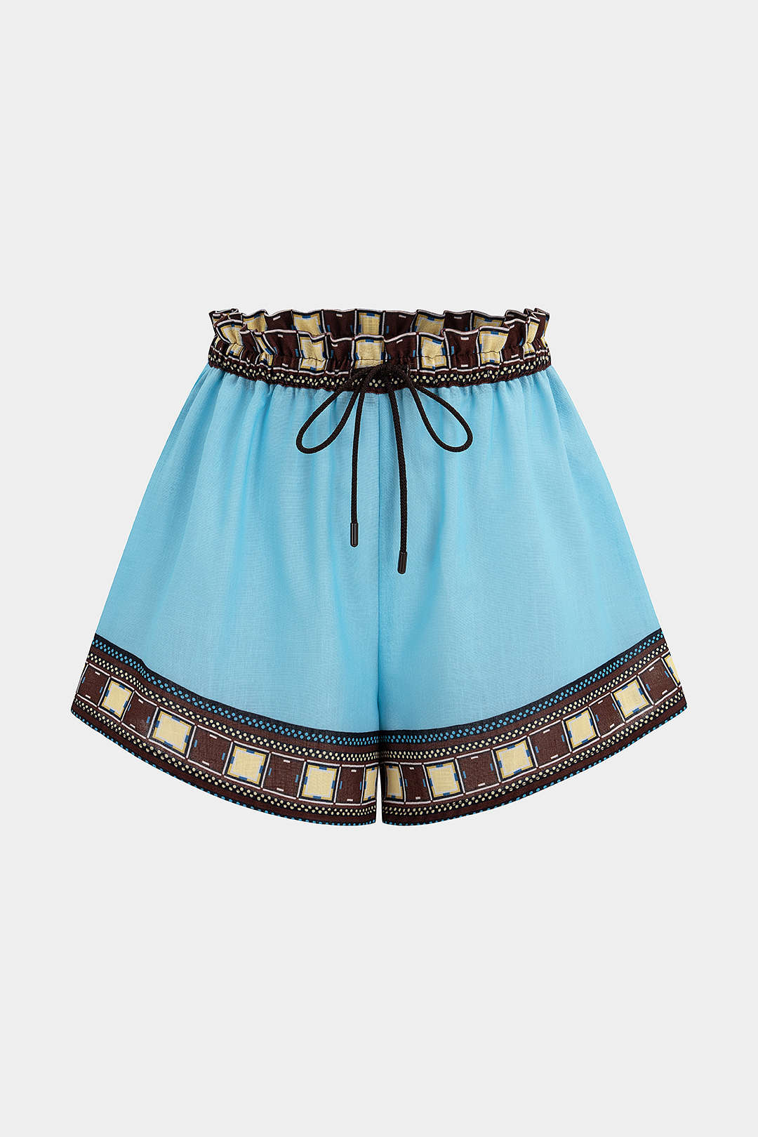 Geometrisch gemusterte Leinen-Shorts mit Kordelzug