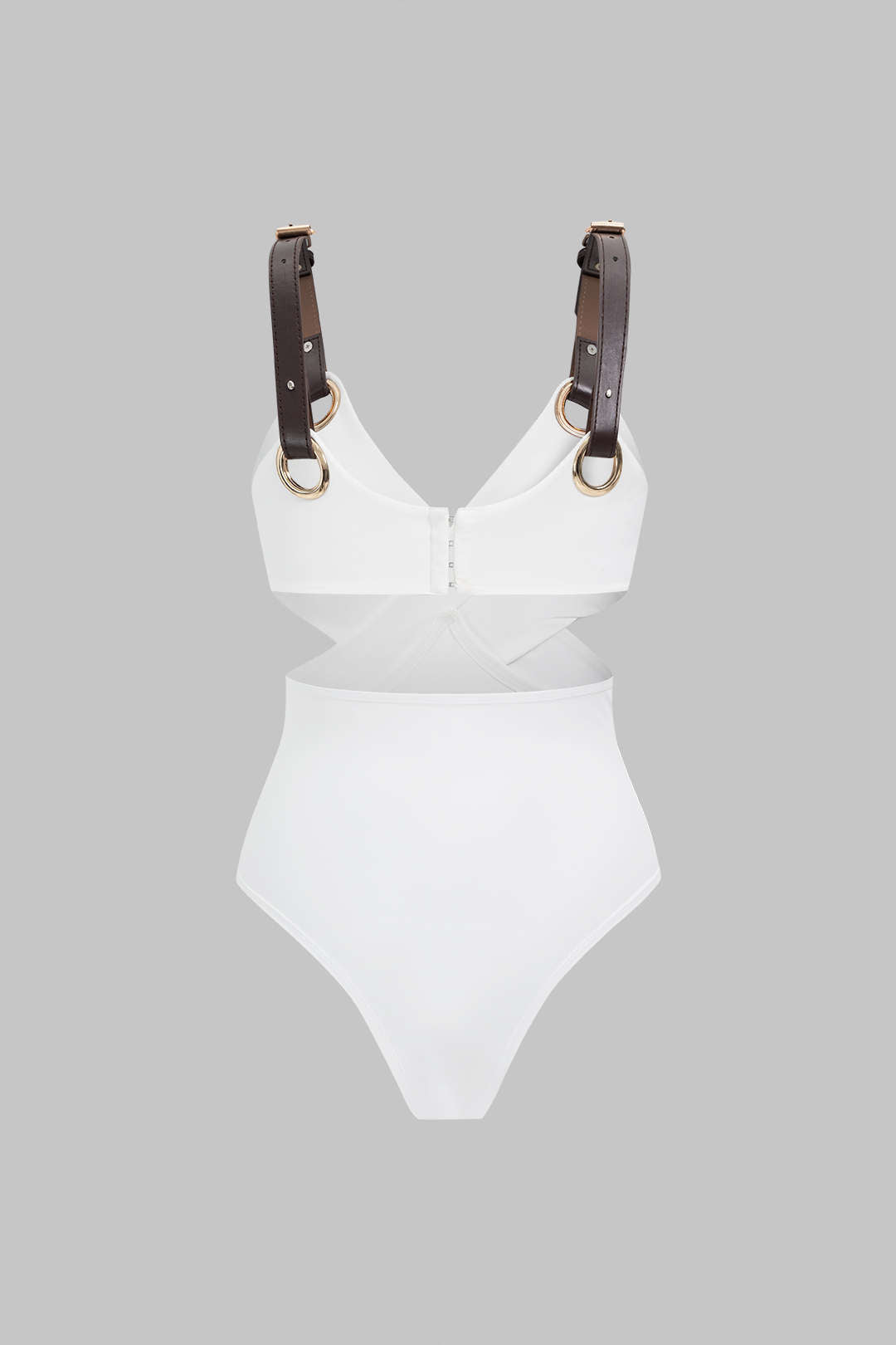 Body sans manches en similicuir patchwork à découpes croisées